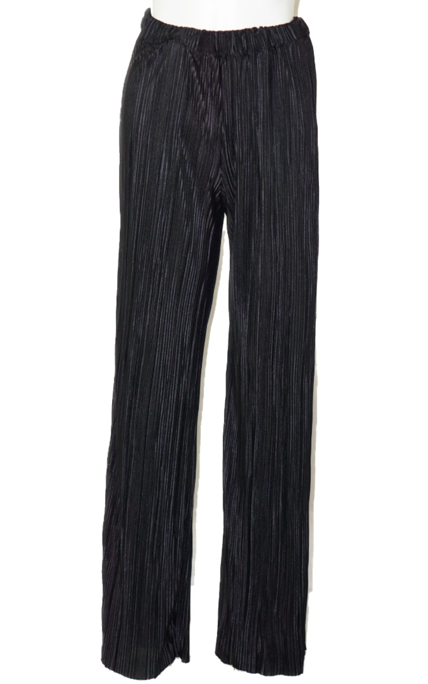 BLANC Plisse Black Wide Leg High Rise Pants