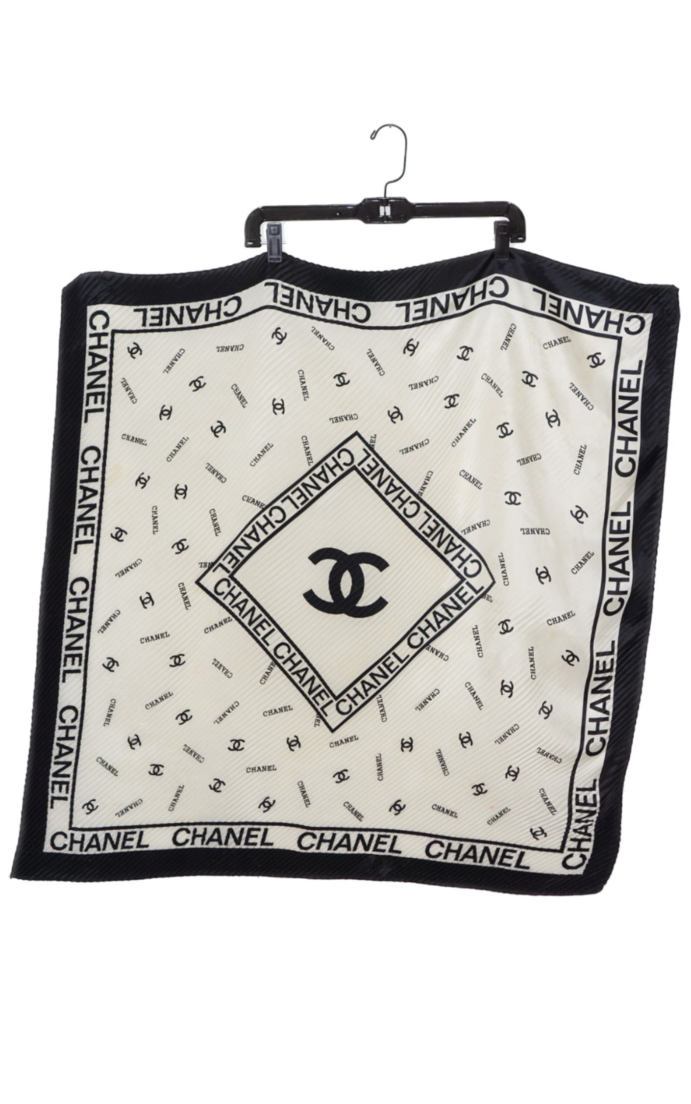 CHANEL Pleated Silk Logo Signature Scarf