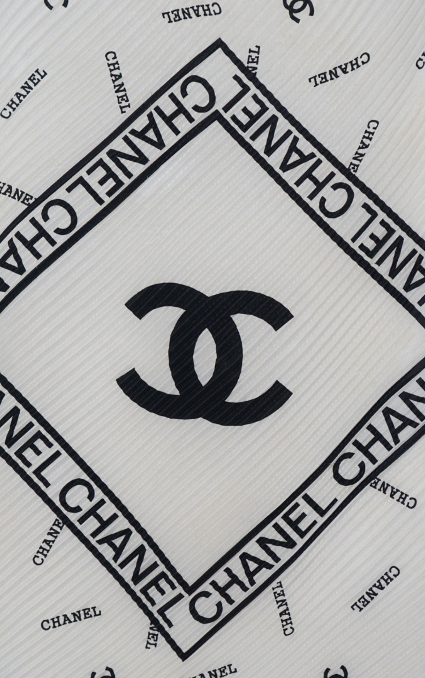 CHANEL Pleated Silk Logo Signature Scarf