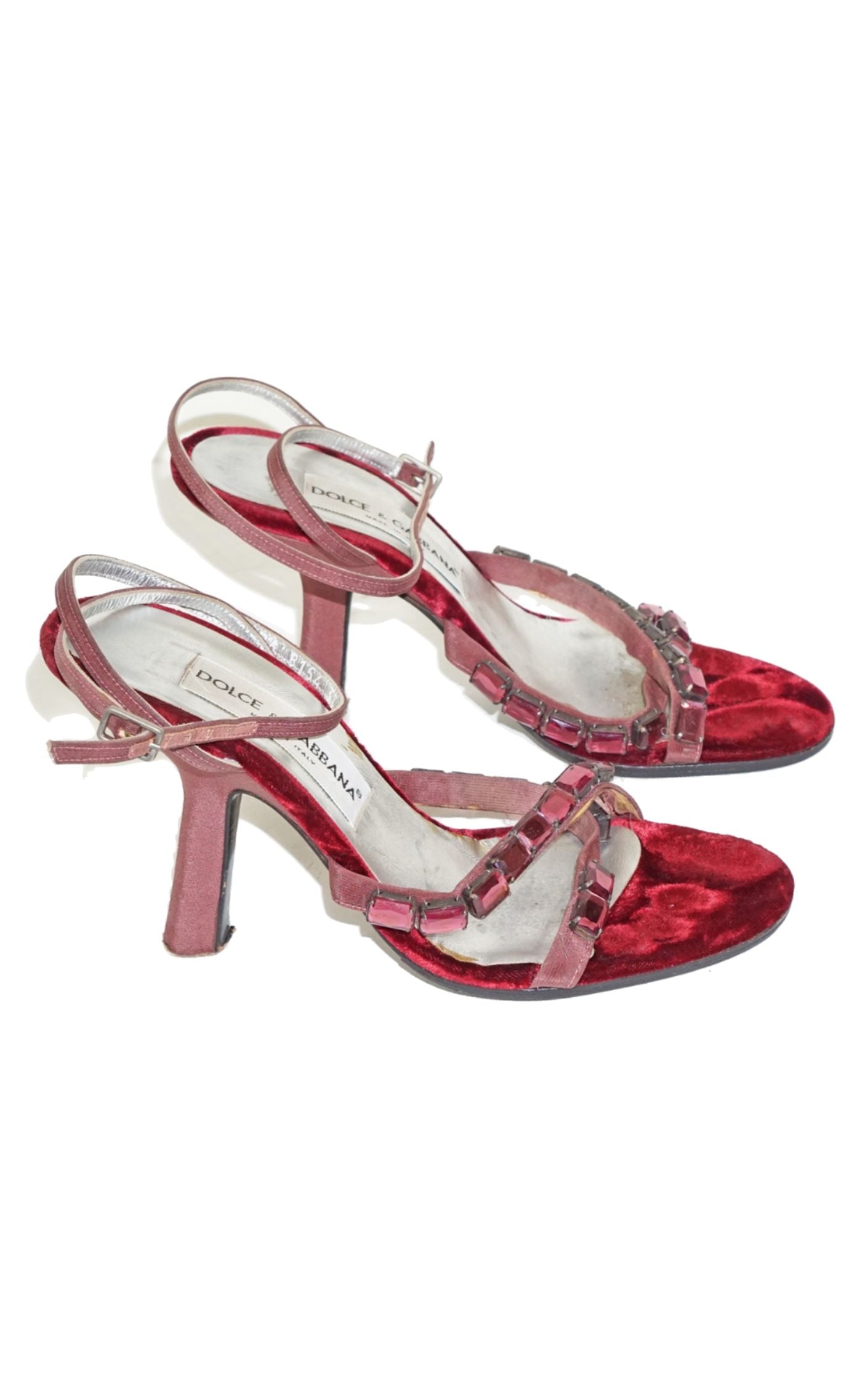 DOLCE & GABBANA Red Velvet Stones Sandals