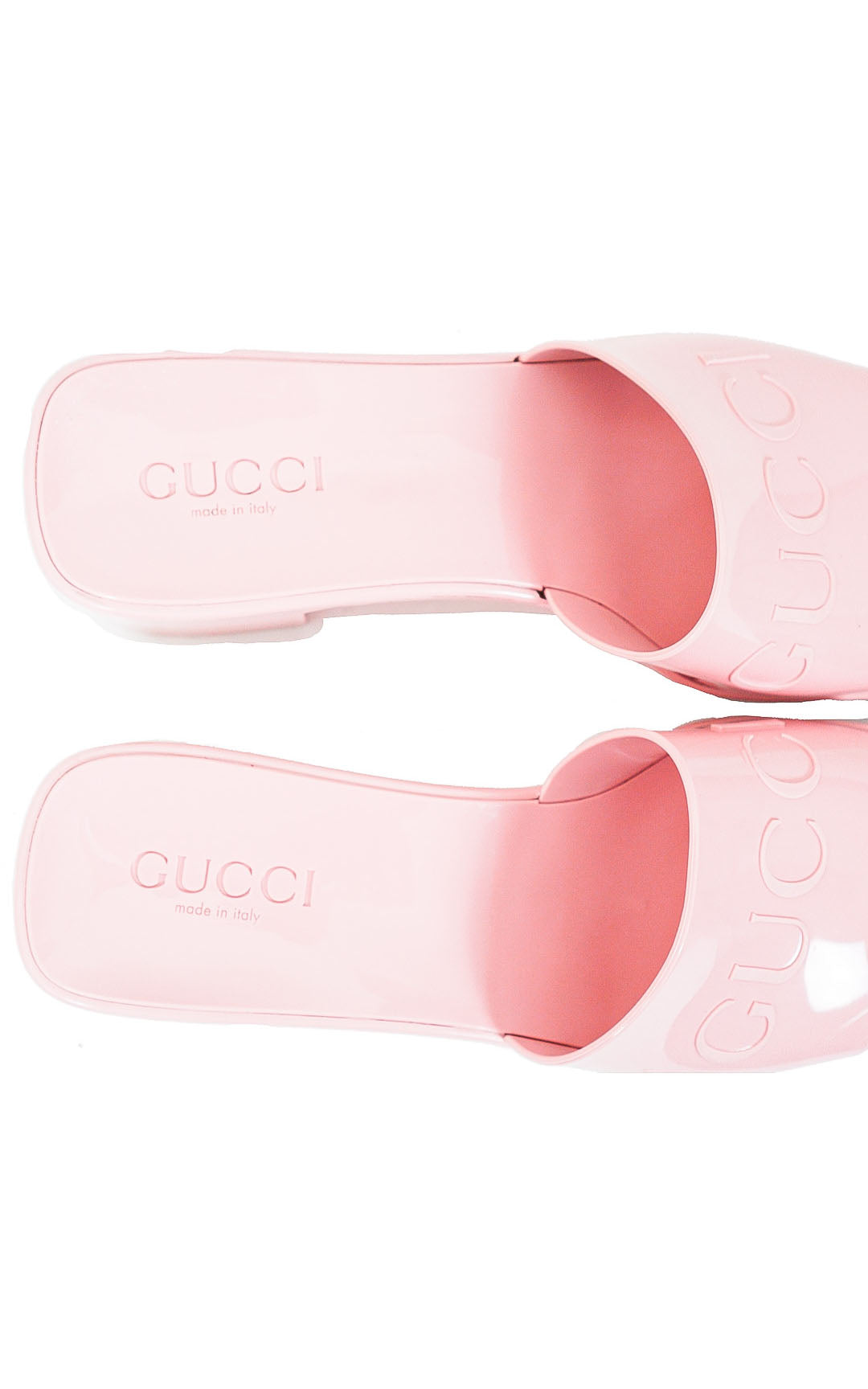 GUCCI Pink Logo Rubber Platform Slide Sandals