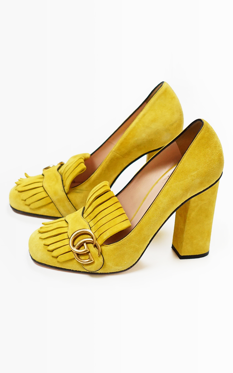 GUCCI Marmont Suede Yellow Loafer Pumps
