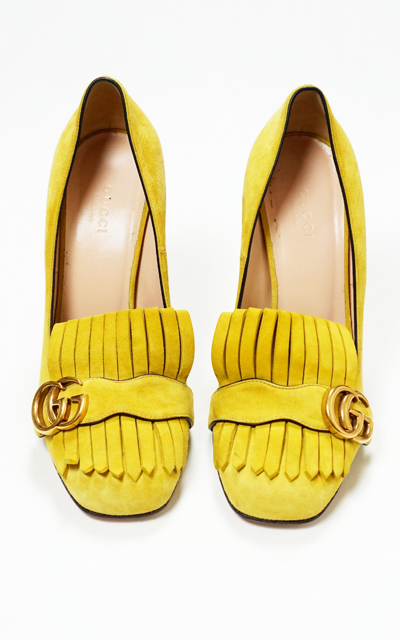 GUCCI Marmont Suede Yellow Loafer Pumps