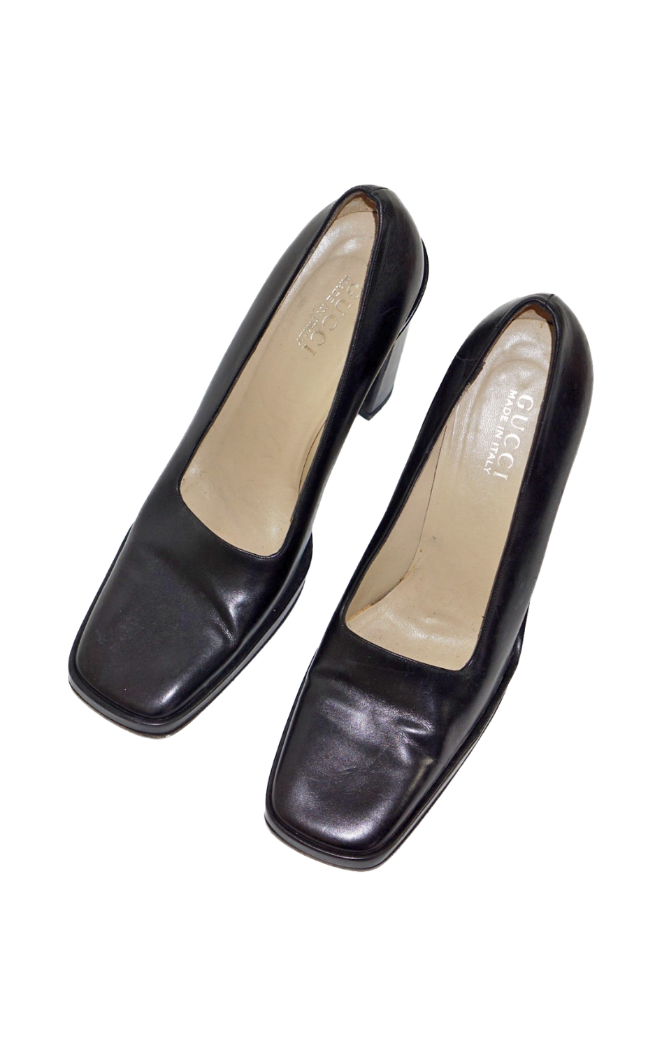 GUCCI Vintage 90s Square Toe Heeled Black Shoes  resellum