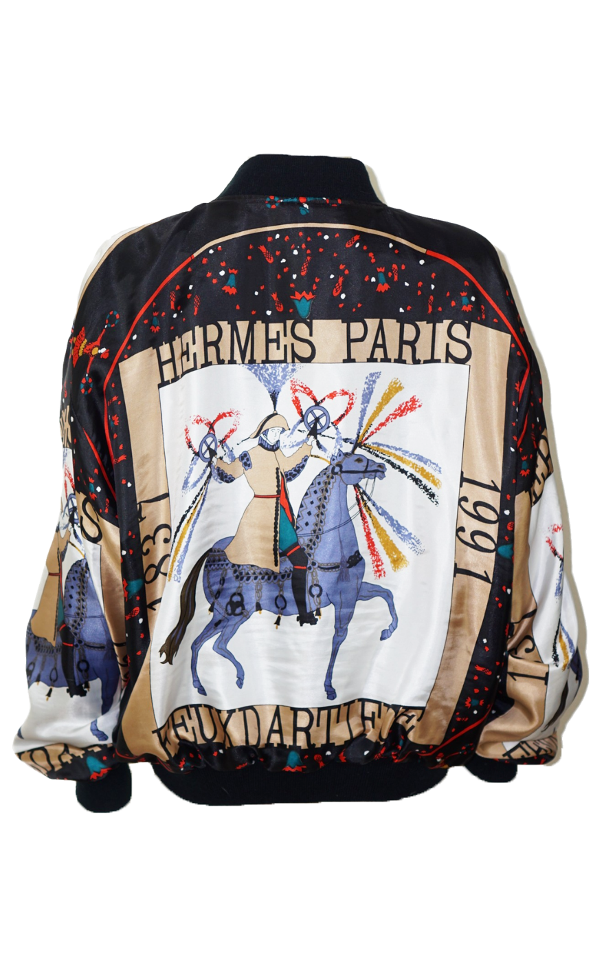 HERMES Vintage Napoleon Silk Zip Up Bomber resellum