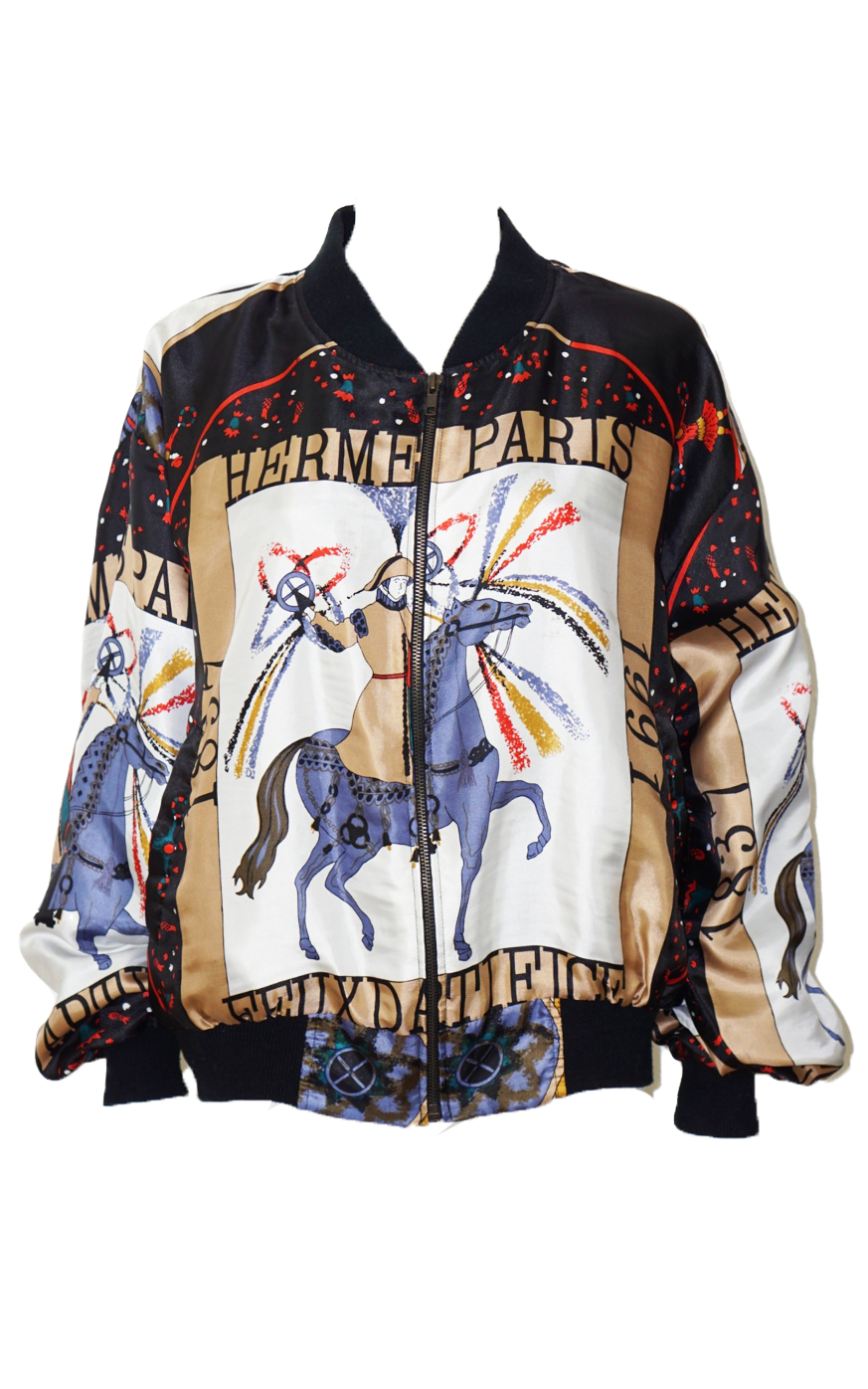 HERMES Vintage Napoleon Silk Zip Up Bomber resellum
