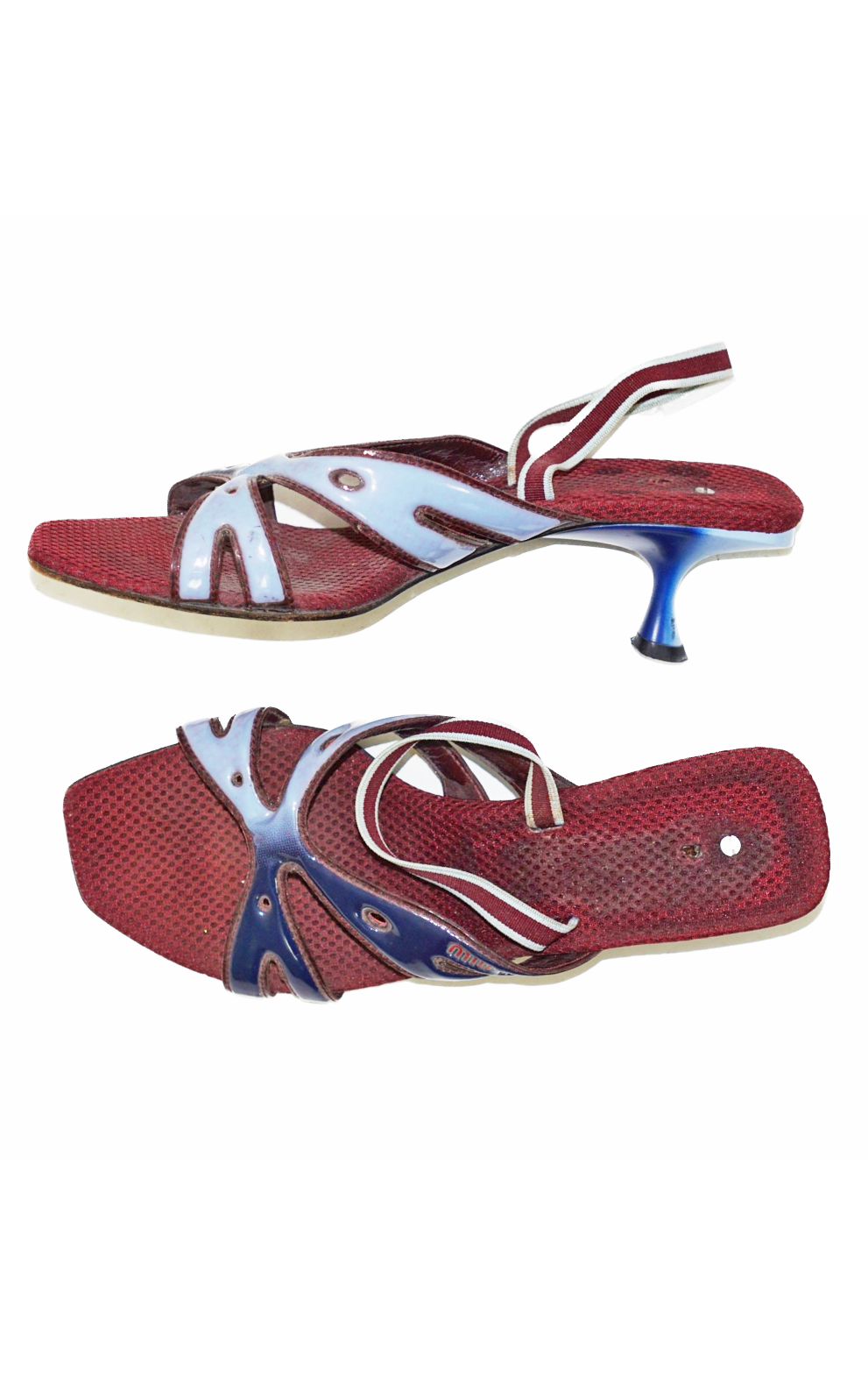 MIU MIU Kitten Heel Slingback Flame Sandals