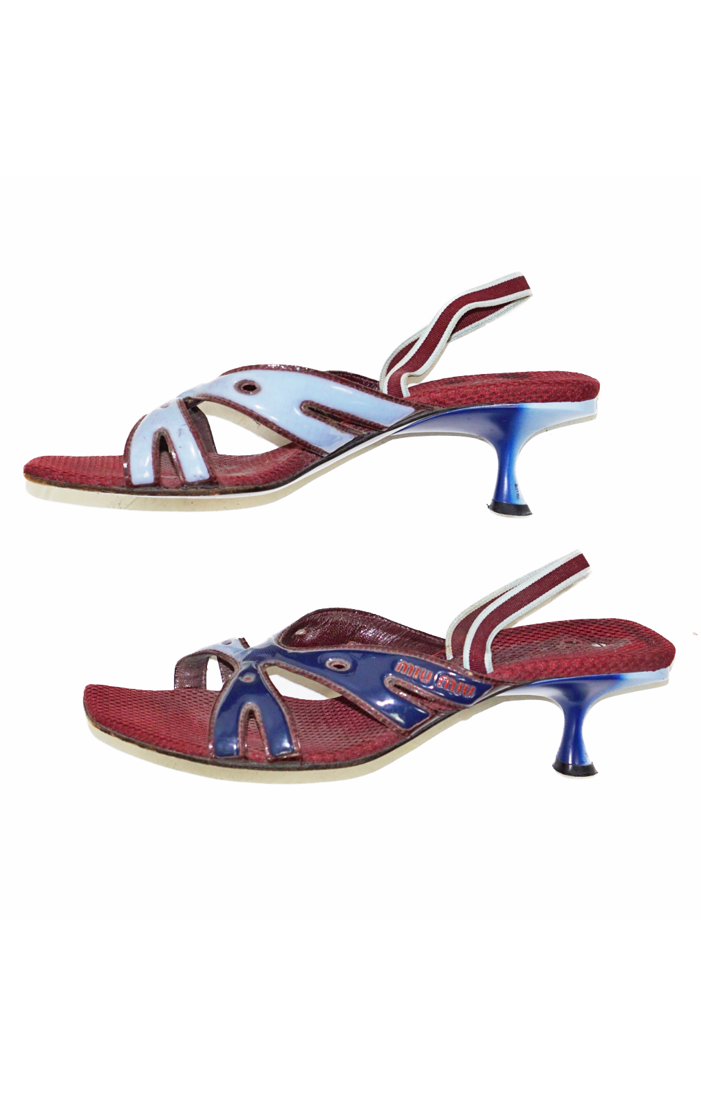 MIU MIU Kitten Heel Slingback Flame Sandals