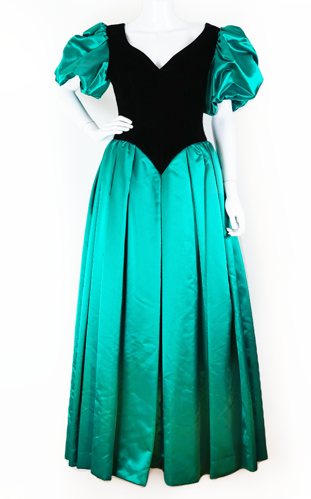 NEIMAN MARCUS Green Black 80s Puff Dress resellum NEIMAN MARCUS Green Black 80s Puff Dress resellum