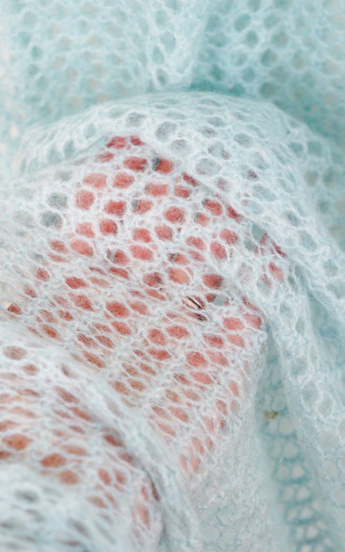 SISLEY Crochet Knit Maxi Blue Dress