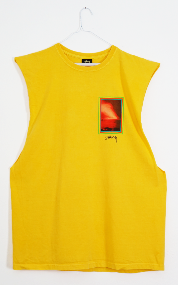 STUSSY Yellow Logo Sleeveless T-Shirt