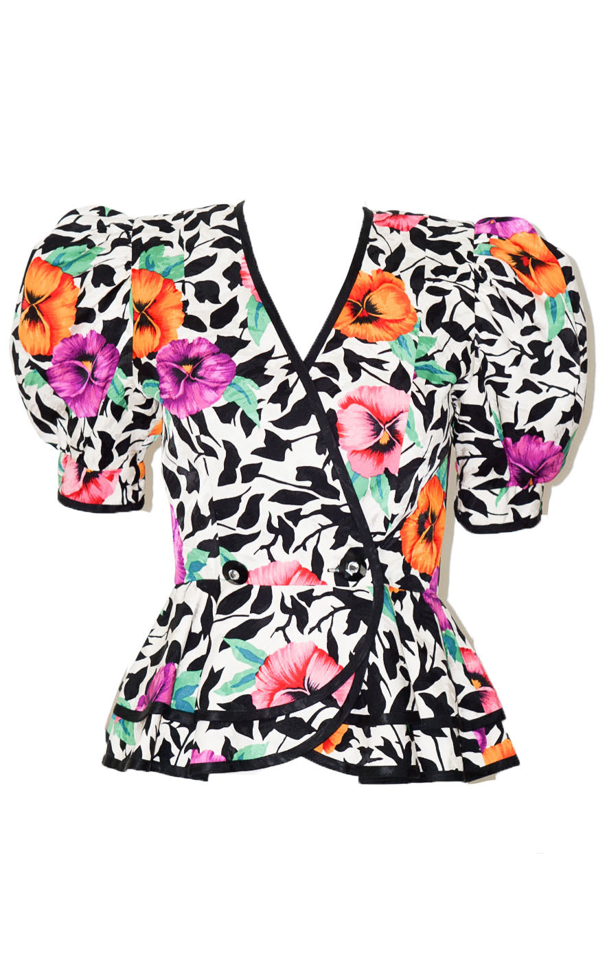 VINTAGE A.J.BARI Puff Sleeve Floral Peplum Top