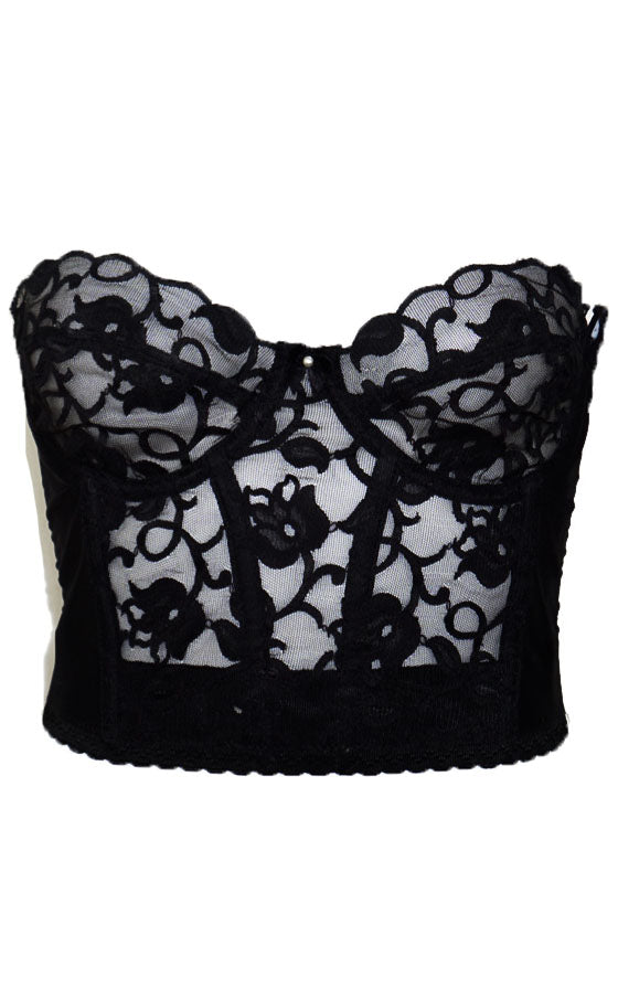 VINTAGE Black Lace Nylon Bustier Corset