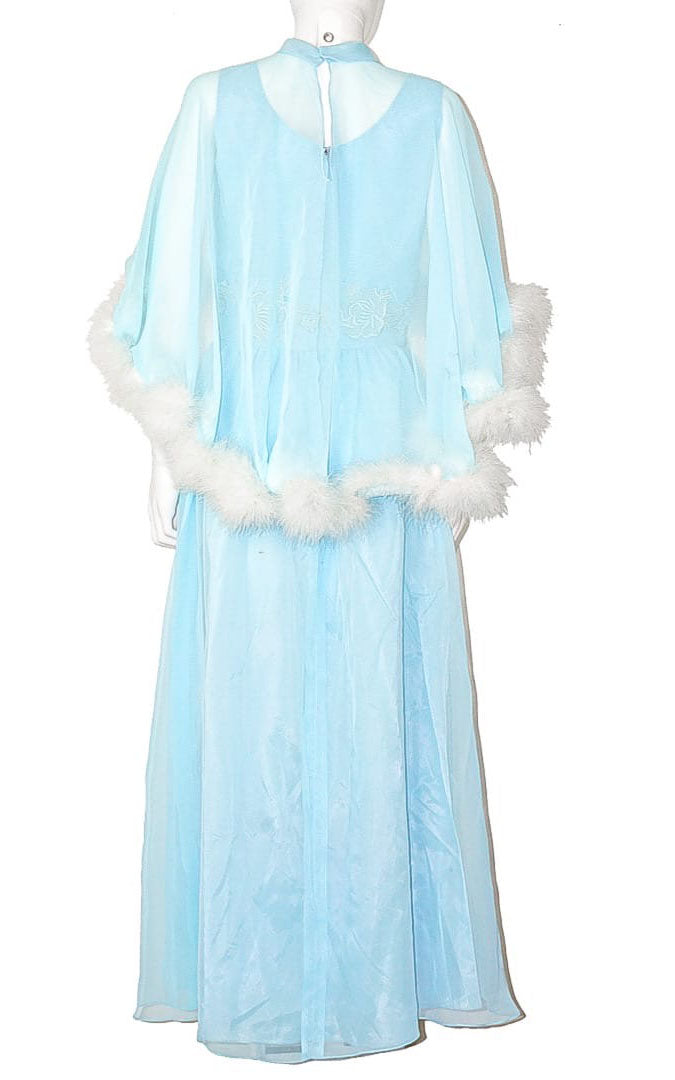 VINTAGE Blue Feather Embellished Dress