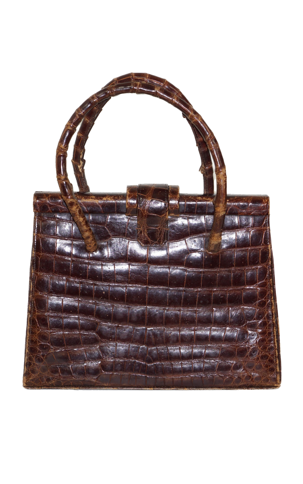 VINTAGE Brown Crocodile Bamboo Handle Bag