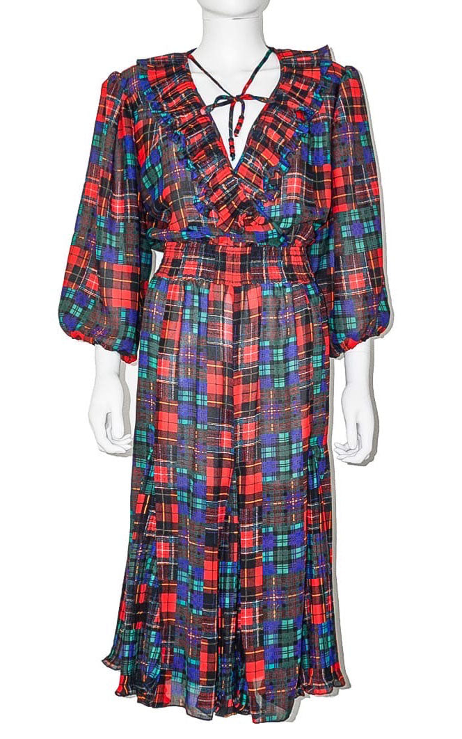 VINTAGE TRES JOLIE Tartan Plaid Midi Dress