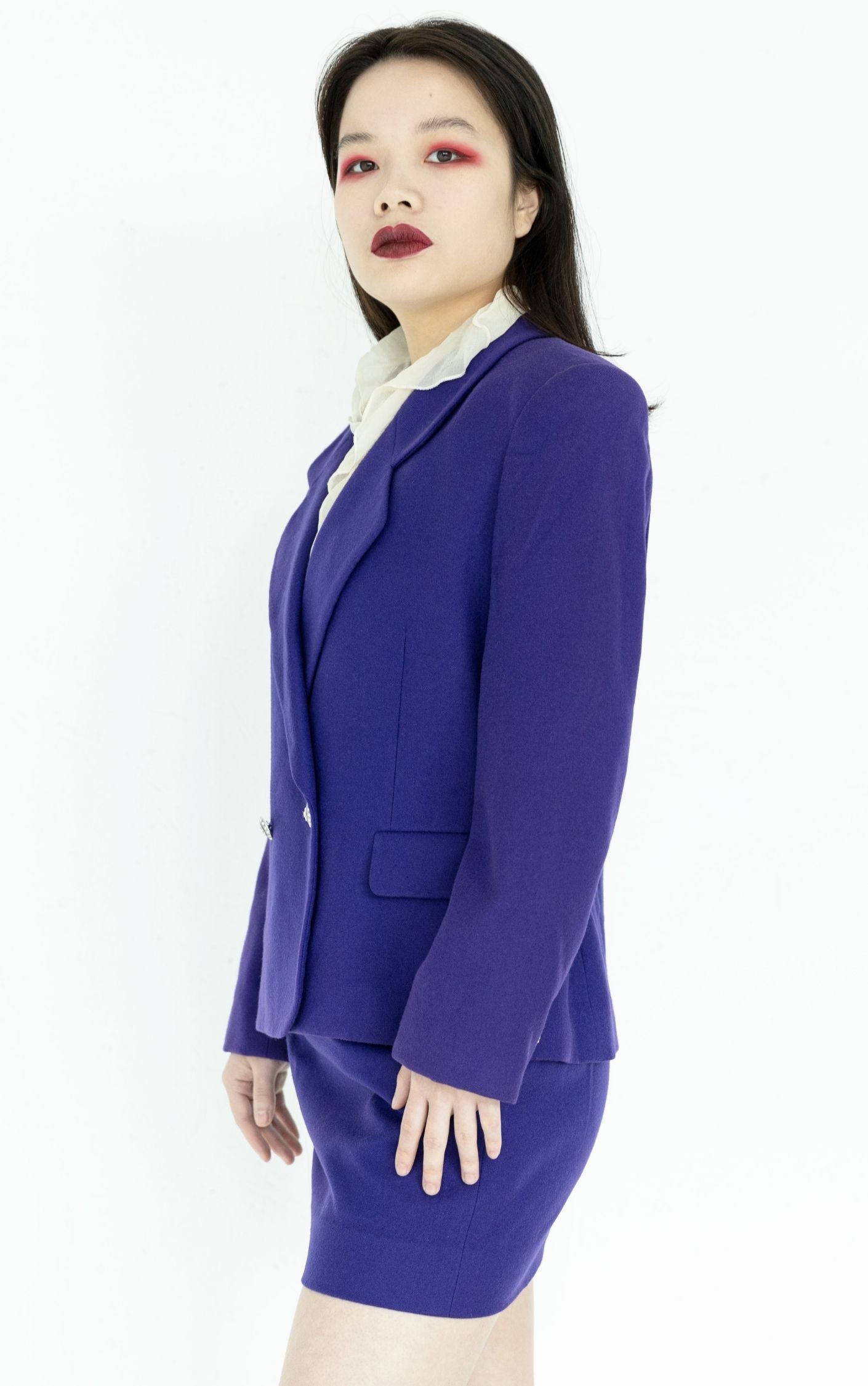 VINTAGE 100% Wool Purple Skirt Set Suit