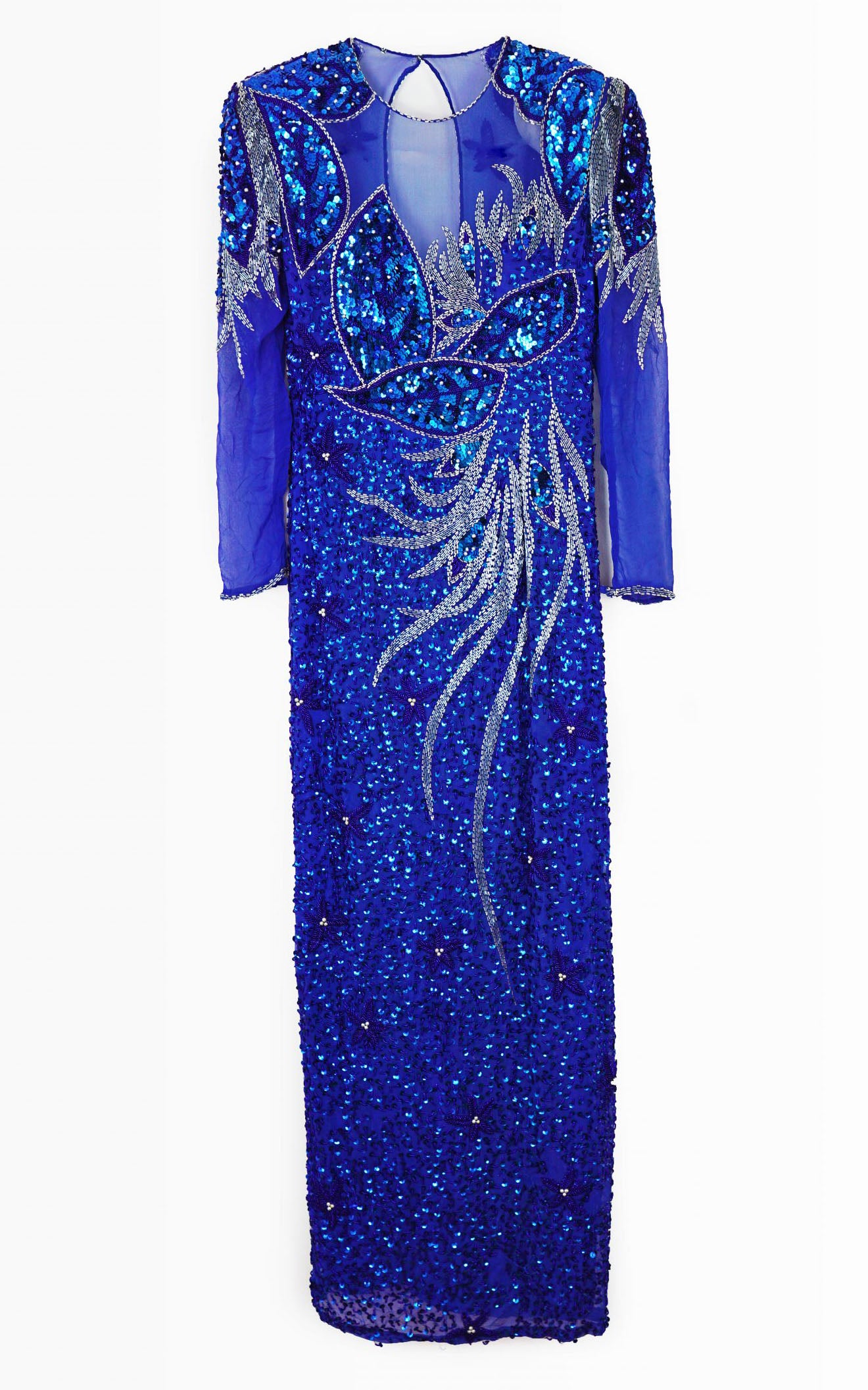 VINTAGE Blue Sequin Maxi Dress