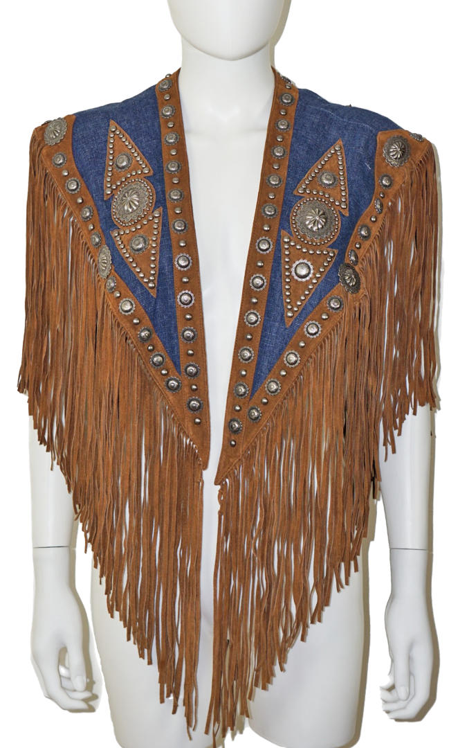 VINTAGE Cripple Creek Western Fringe Denim Vest resellum