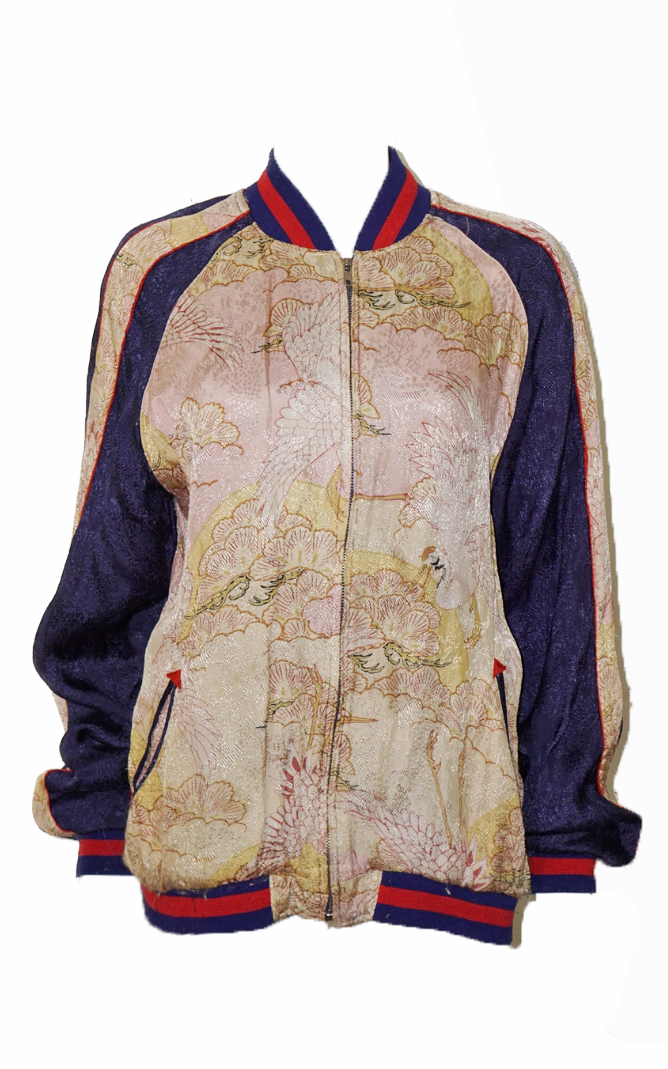 VINTAGE Japan Reversible Satin Geisha Bomber