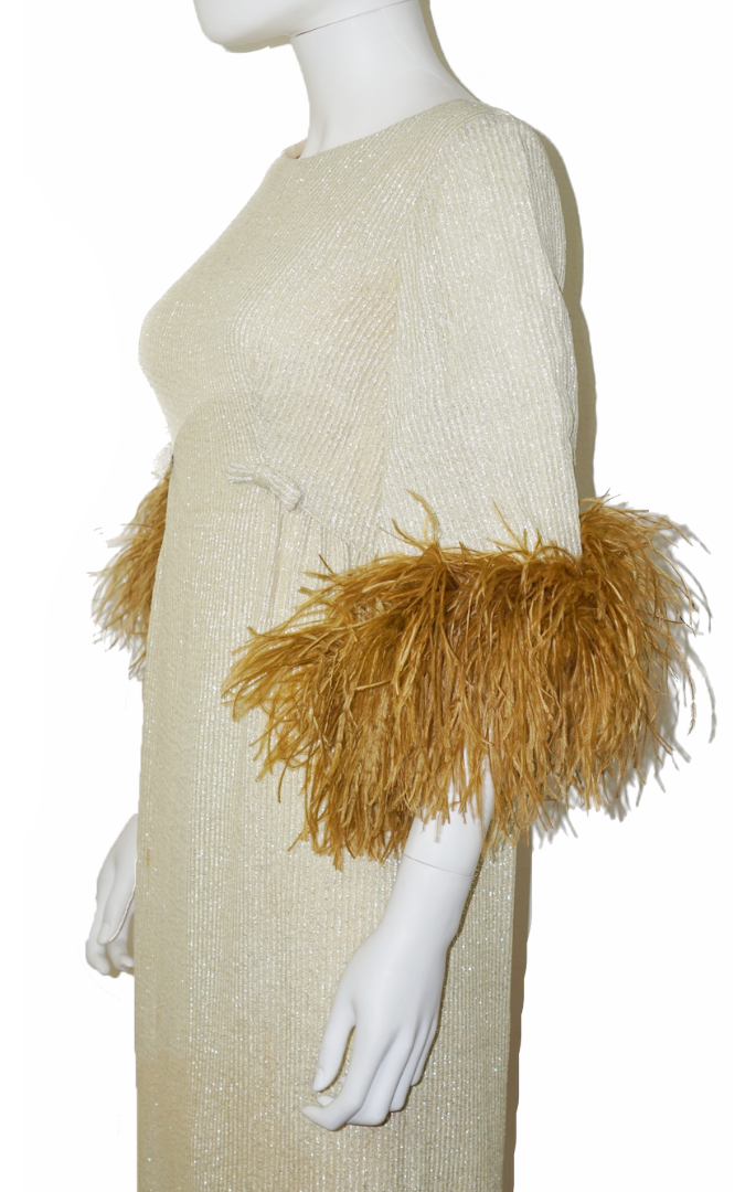 VINTAGE Kukulus 80s Feather Gold Sequin Dress