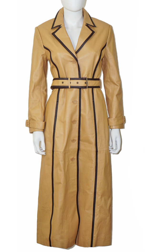 VINTAGE Newport News Brown Leather Midi Coat resellum