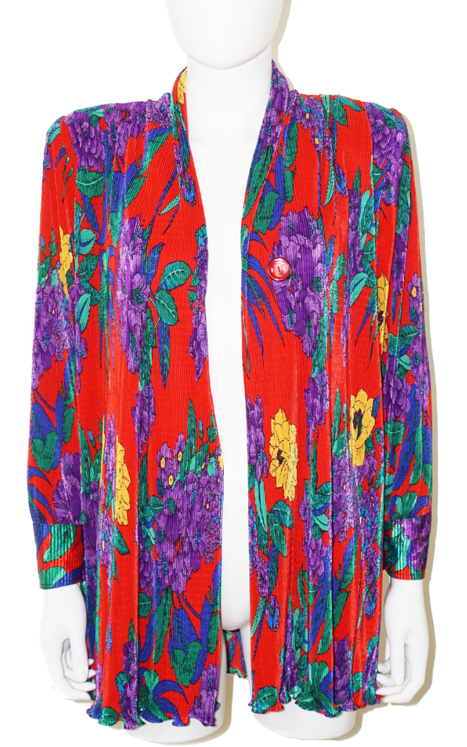 VINTAGE Pleated Plisse Flowers Blouse Jacket