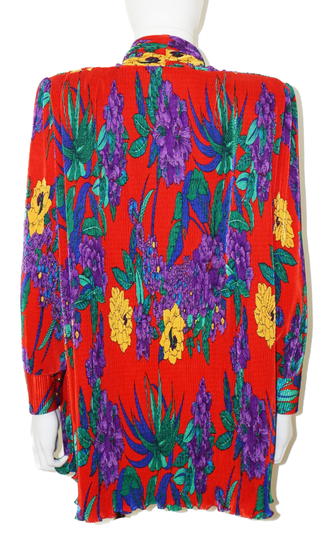 VINTAGE Pleated Plisse Flowers Blouse Jacket