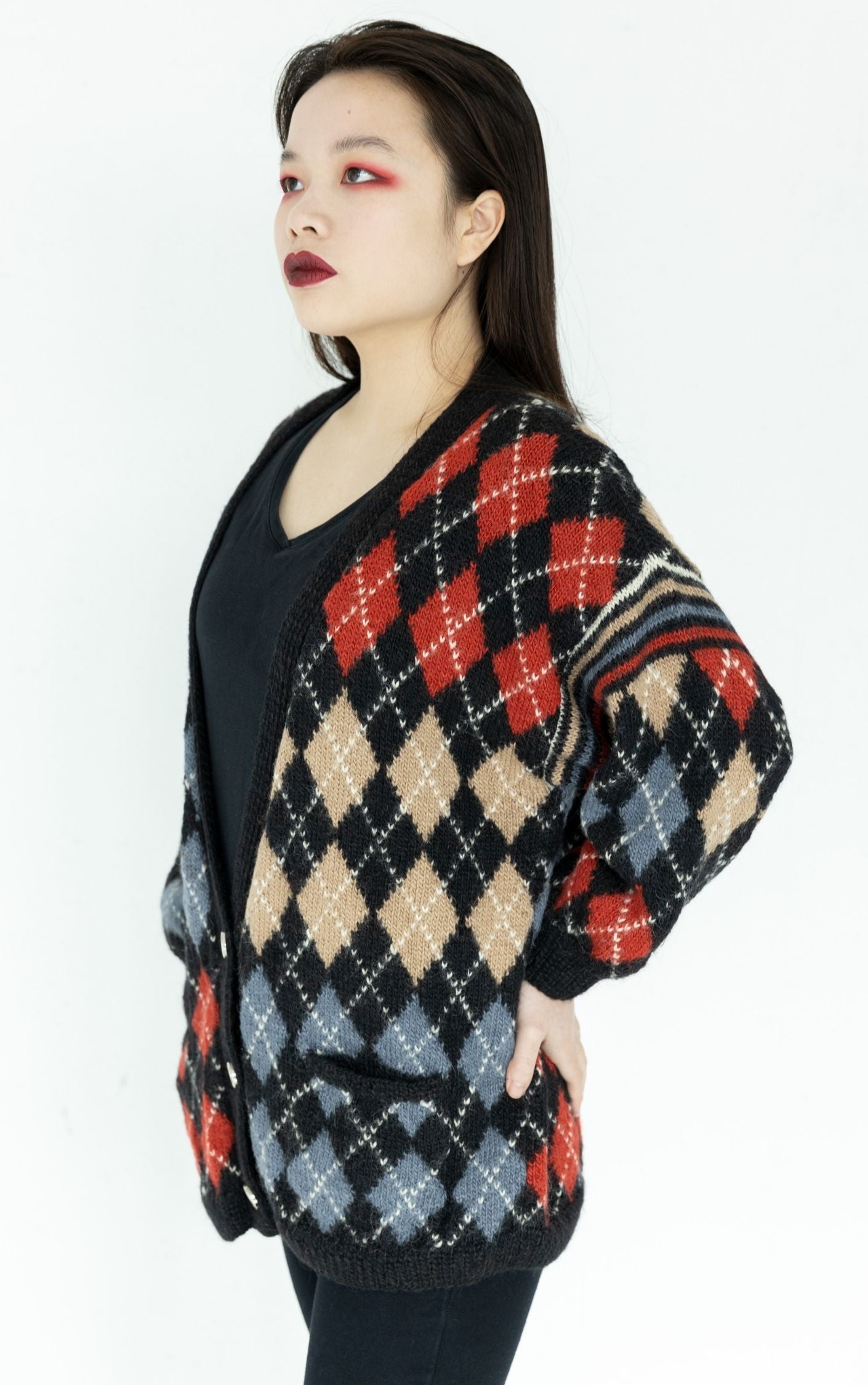 VINTAGE Rhombus Geometric Knitted Cardigan