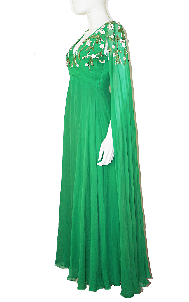 VINTAGE-Victoria-Royal-Green-Chiffon-Cape-Dress