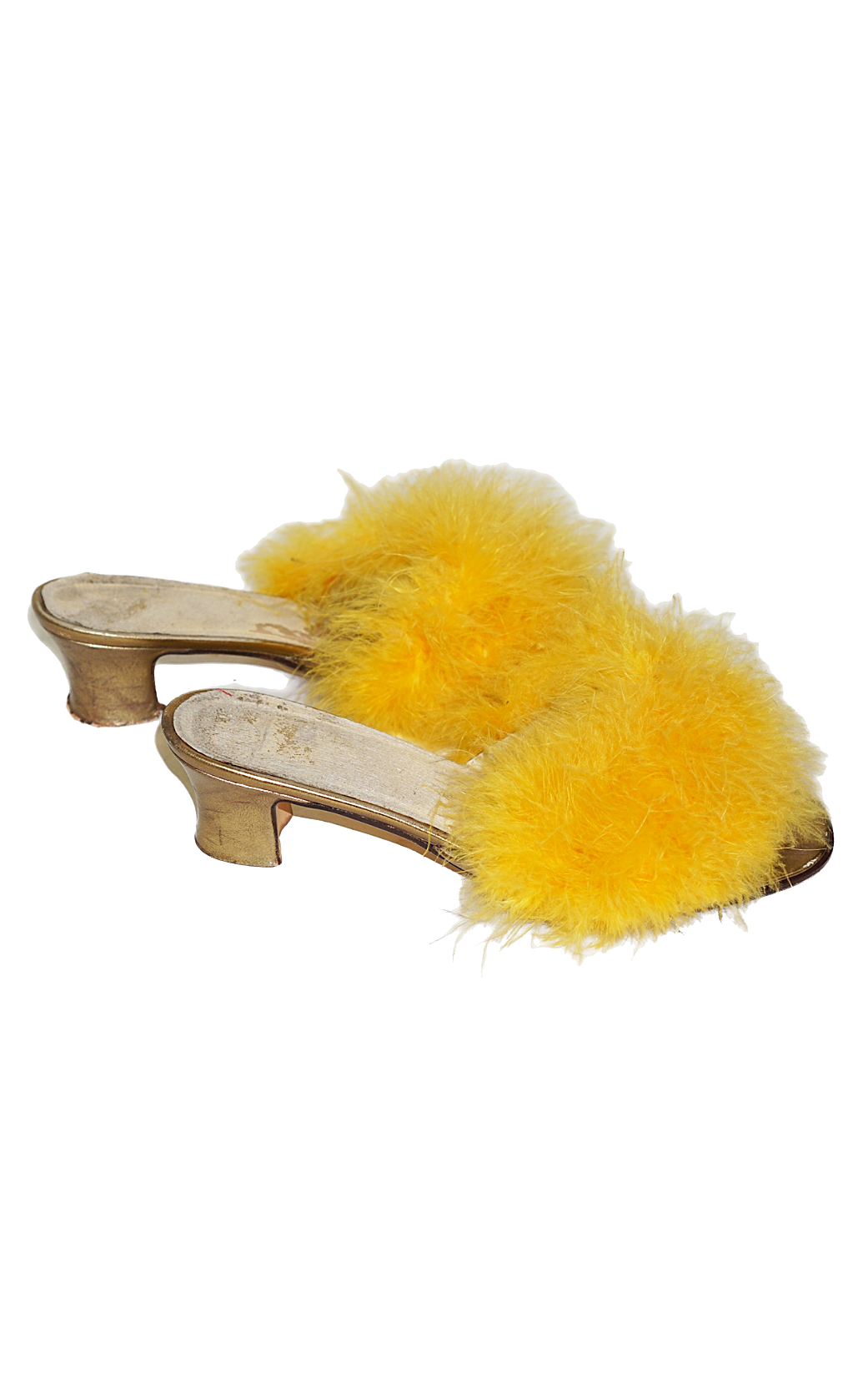 VINTAGE Yellow Marabou Feather Mules Sandals