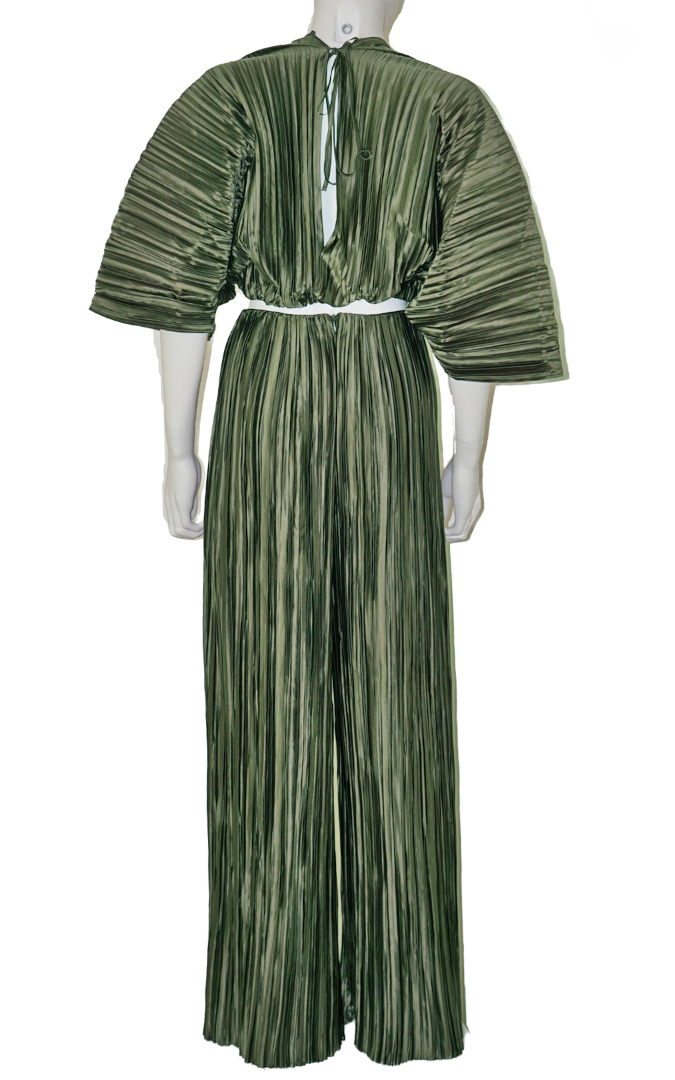ZARA Green Plisse Pleated Top Pants Set Suit