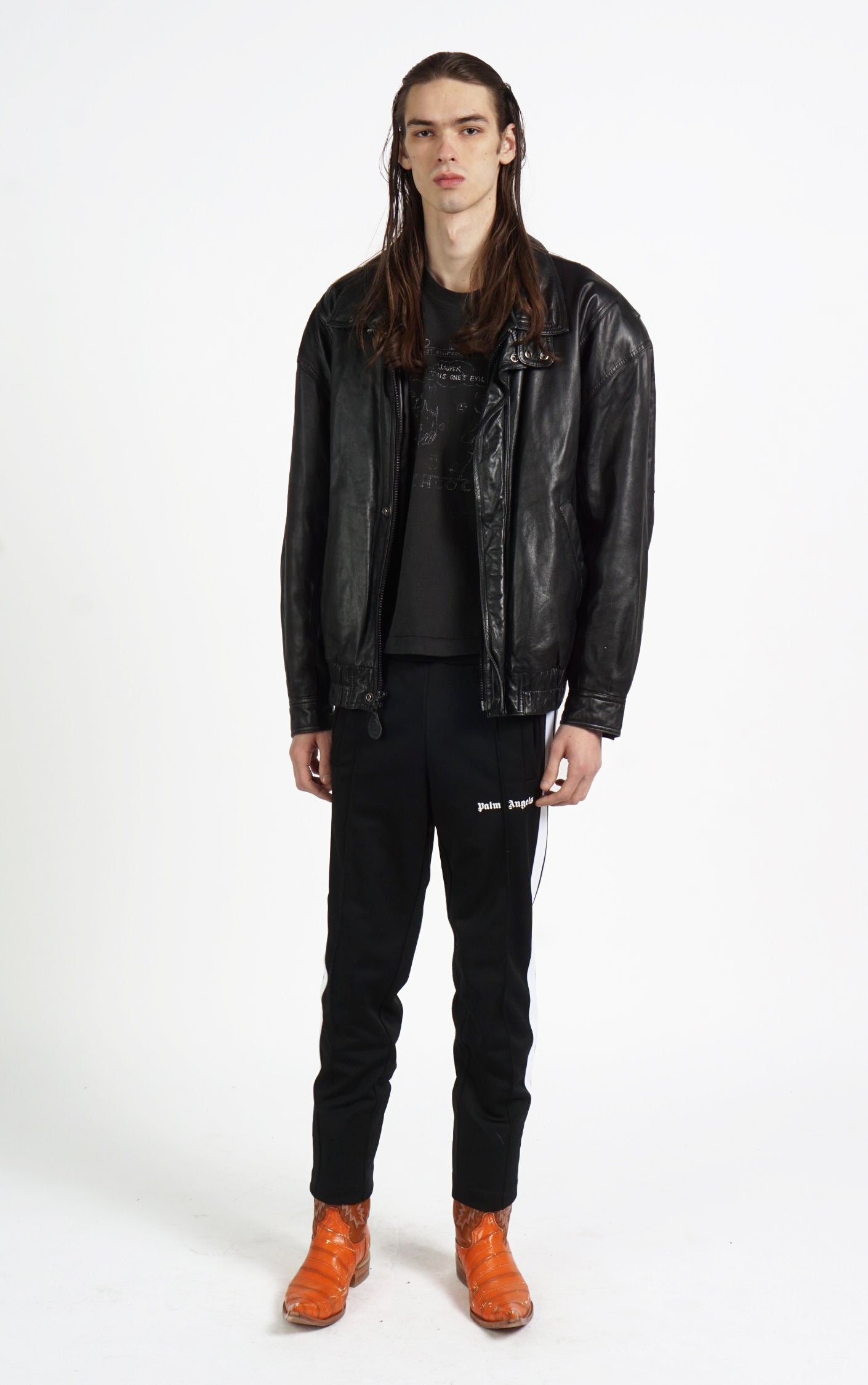 VINTAGE Black Real Leather Grunge Moto Bomber Jacket resellum