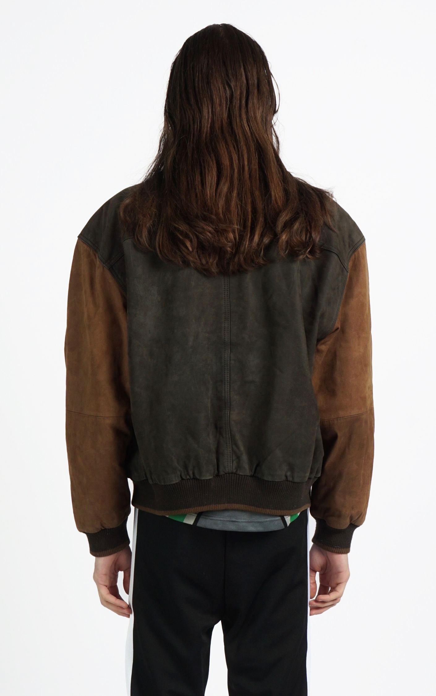 VINTAGE Brown Suede Leather Grunge Bomber Varsity Jacket resellum