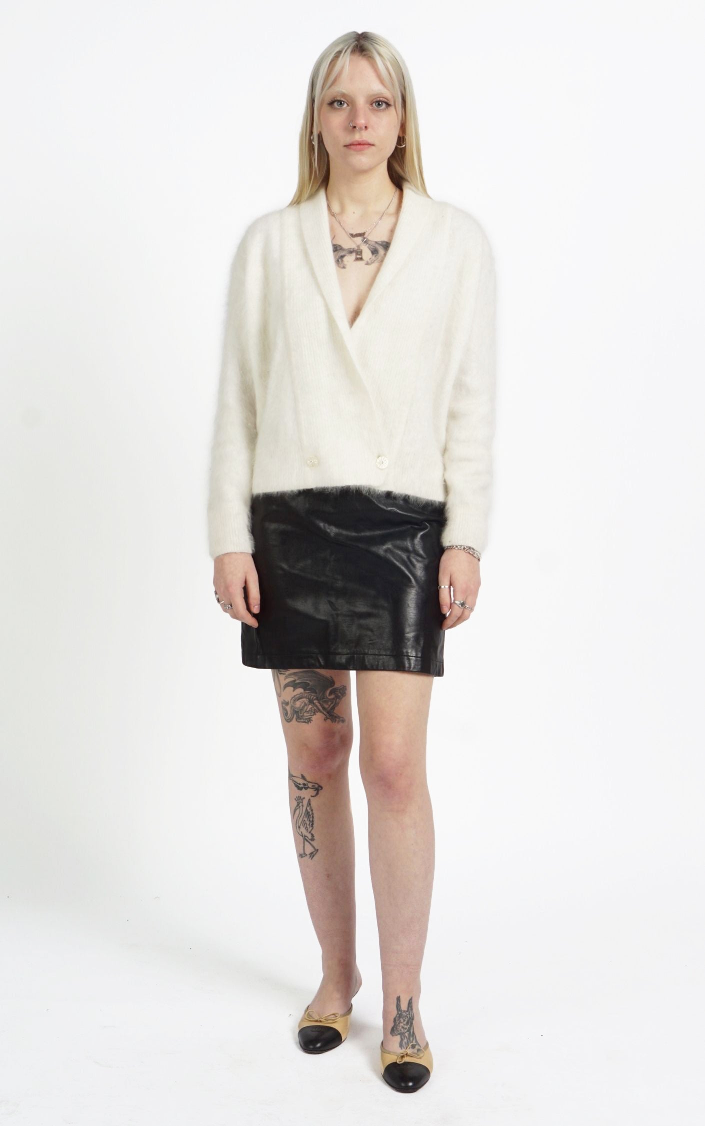 VINTAGE 90s Black Real Leather A-Line Mini Skirt resellum