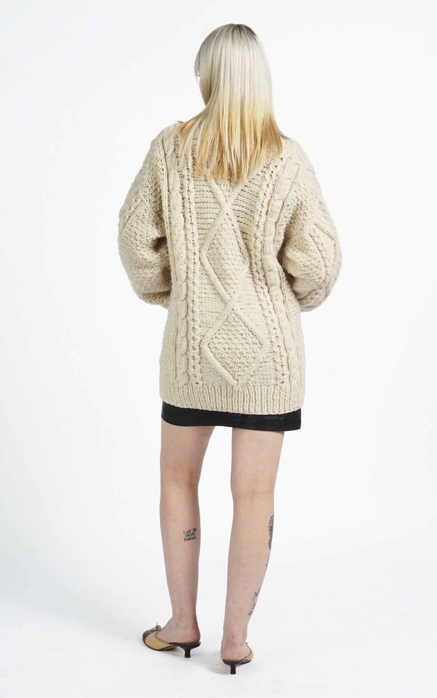 VINTAGE 100% Wool Chunky Knit Puff Sleeve Scandinavian Cardigan resellum