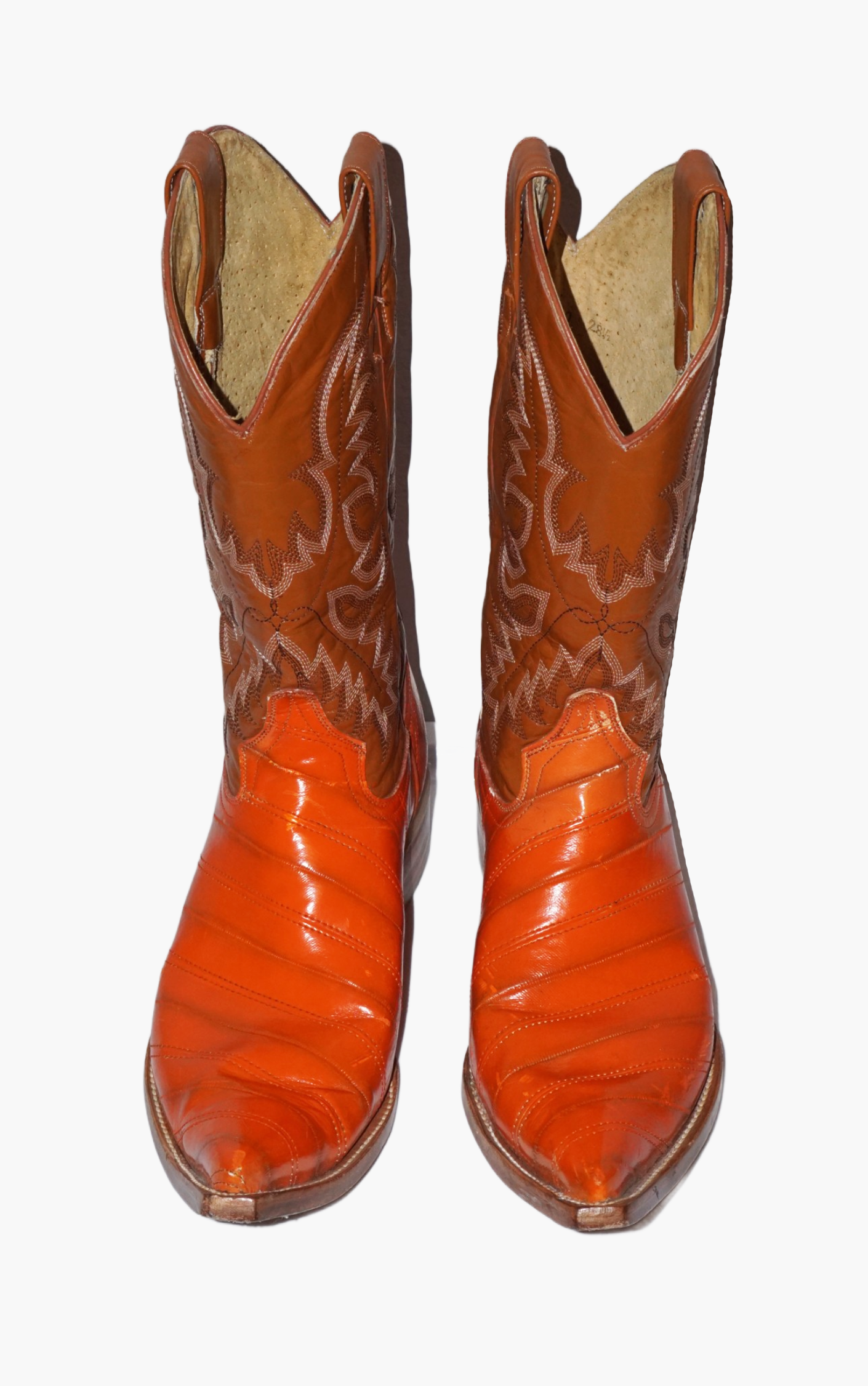 VINTAGE Orange Leather Western Cowboy Riding Boots resellum