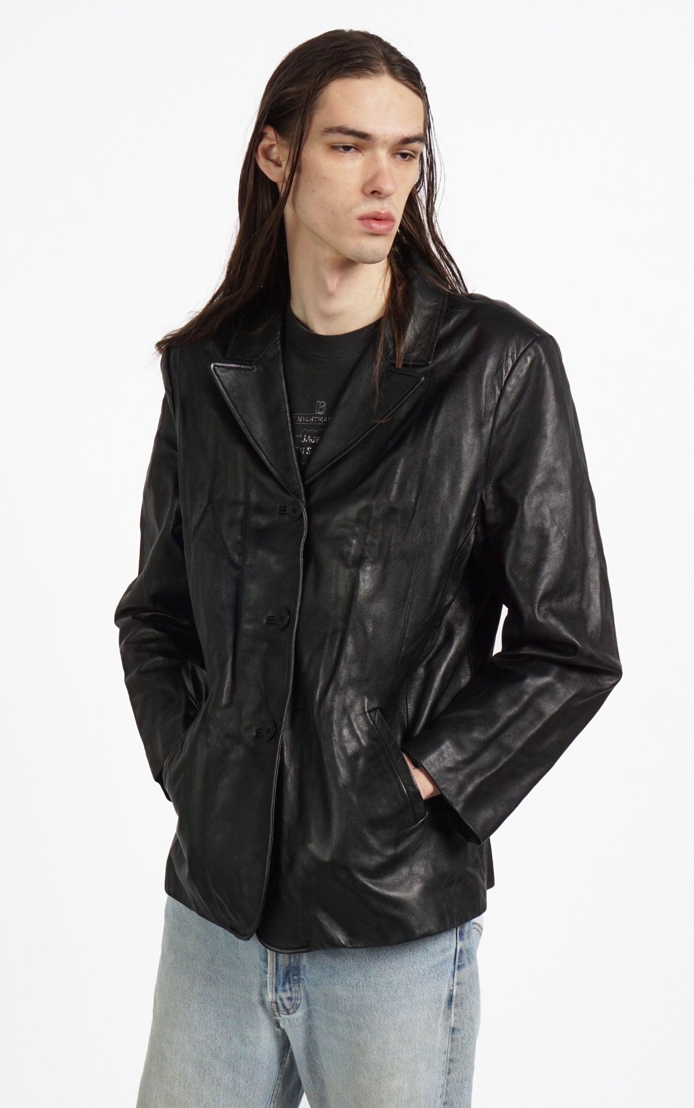 VINTAGE 90s Black Leather Button Down Classic Jacket resellum