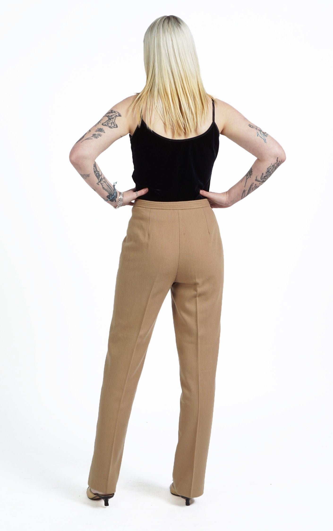 VINTAGE Camel Wool Straight Leg High Rise Classic Tailored Pants resellum