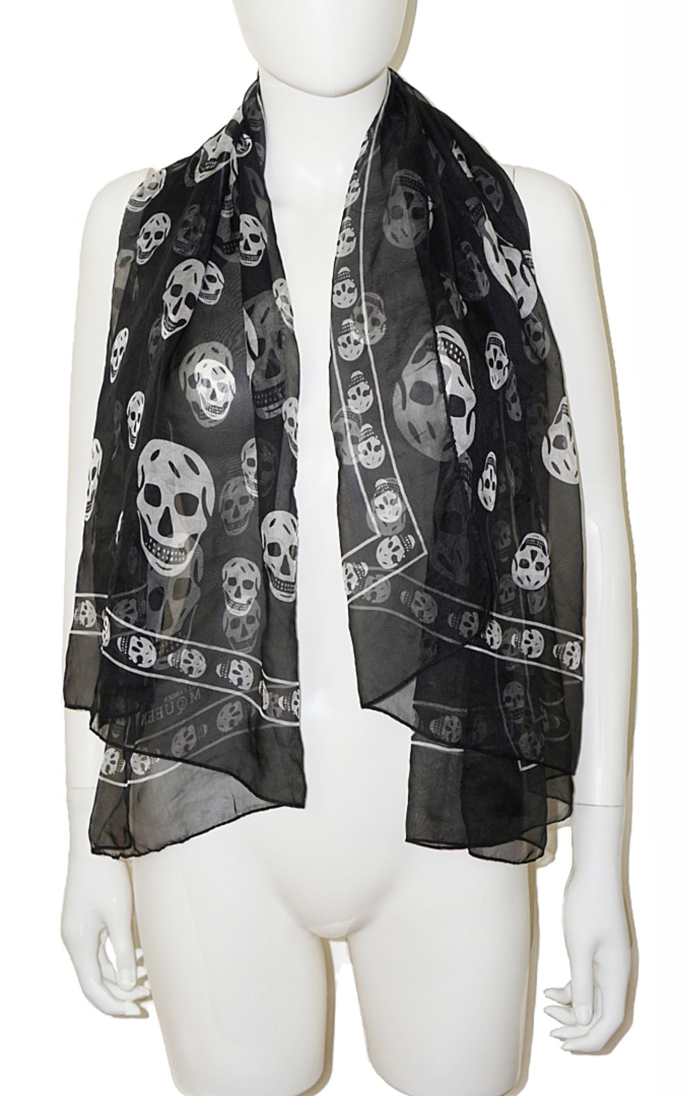 ALEXANDER MCQUEEN Black Skull Silk Scarf resellum