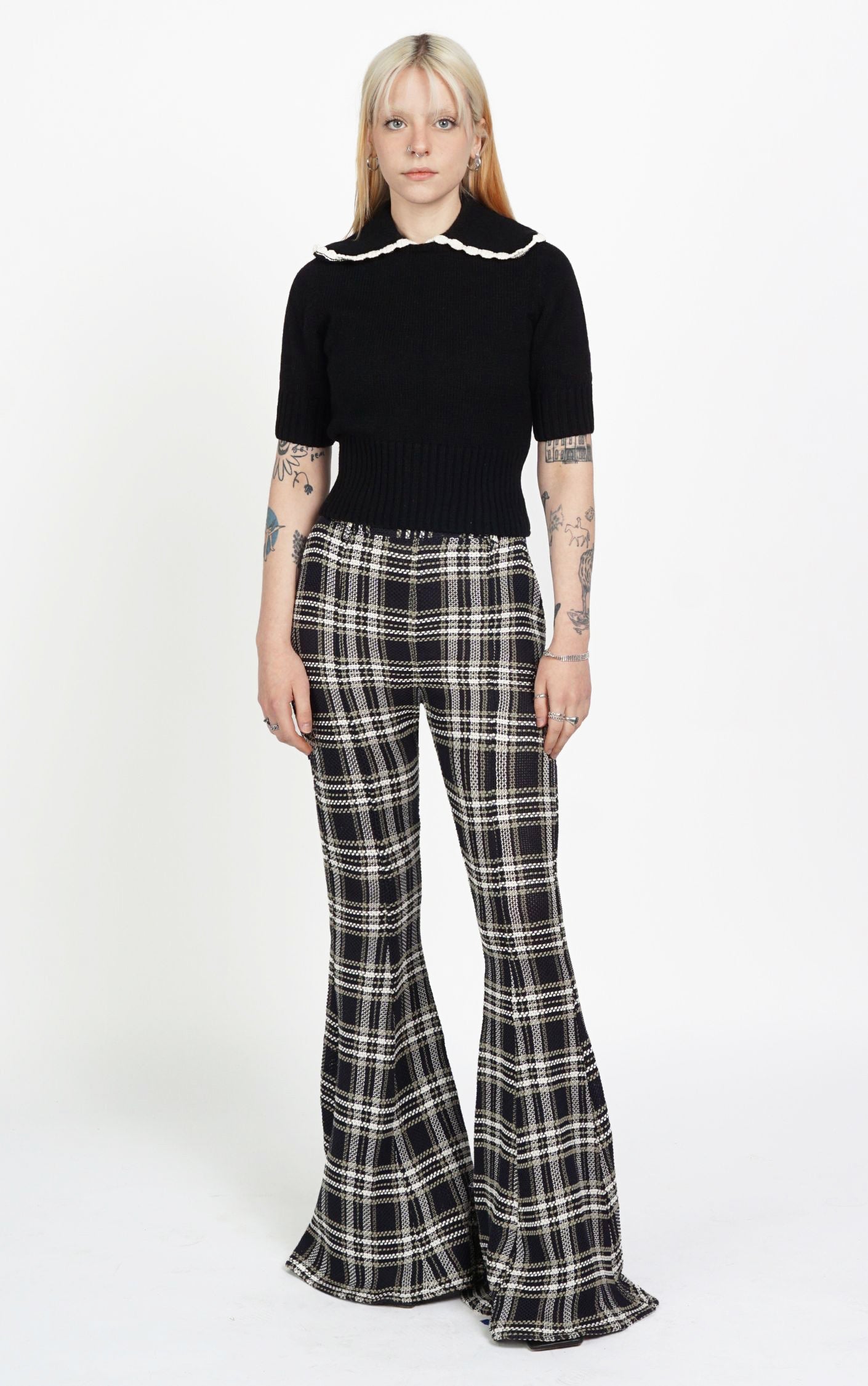 BEAUFILLE Plaid Flared High Rise Pants resellum