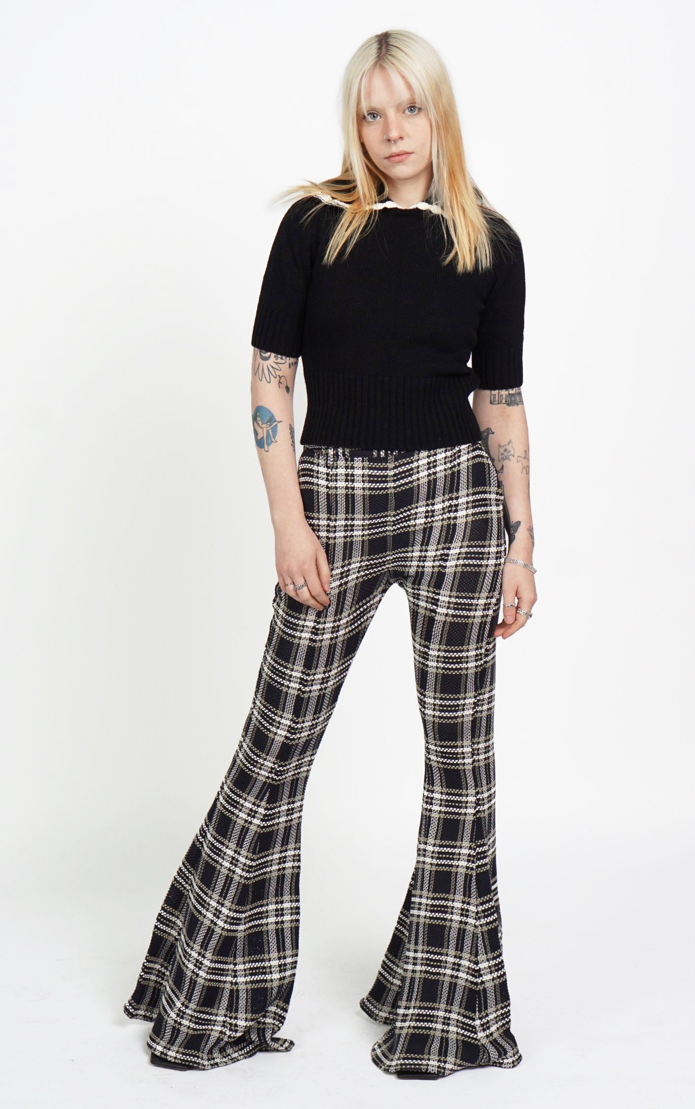 BEAUFILLE Plaid Flared High Rise Pants resellum