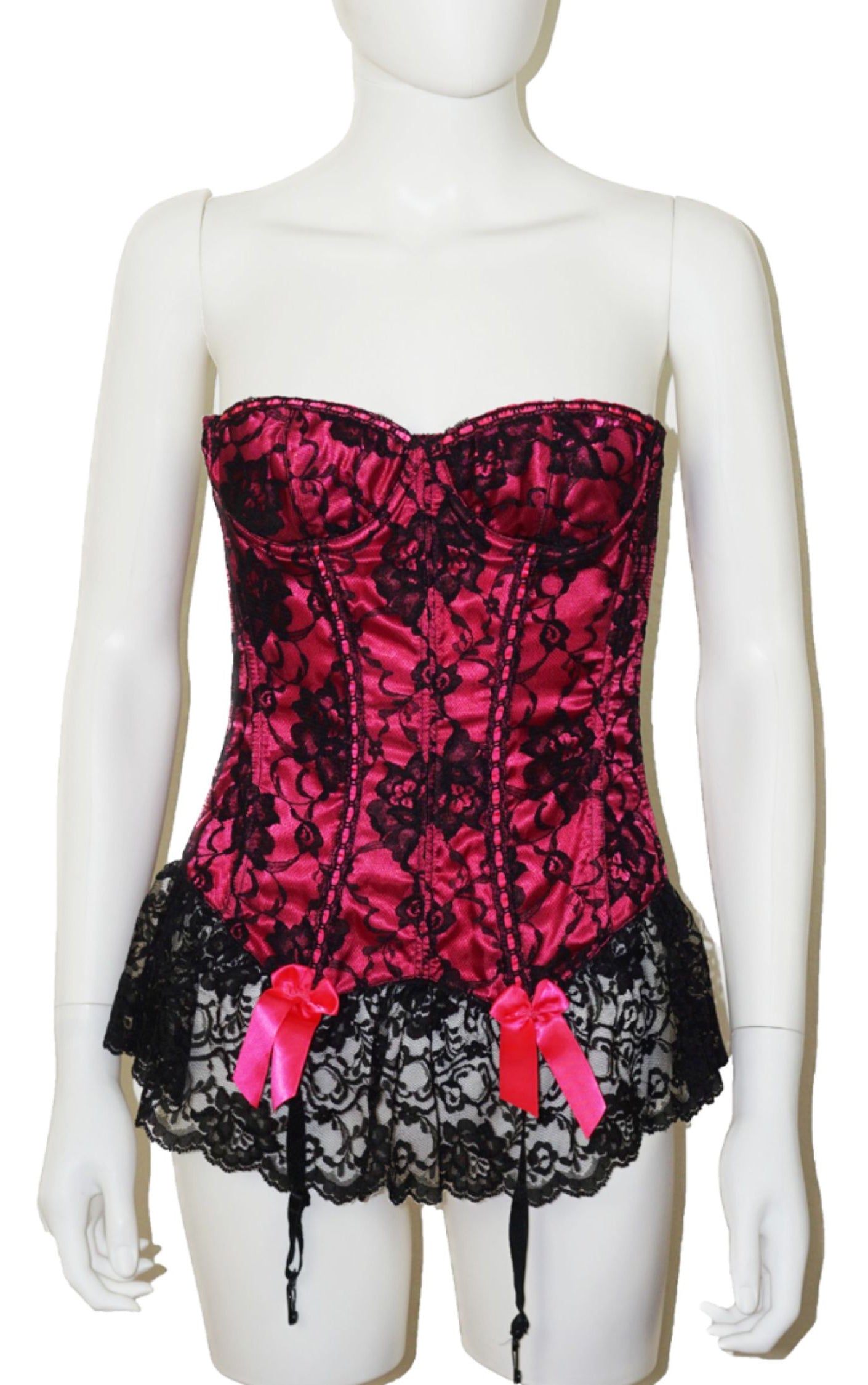 Black Pink Lace Garter Corset Bustier resellum