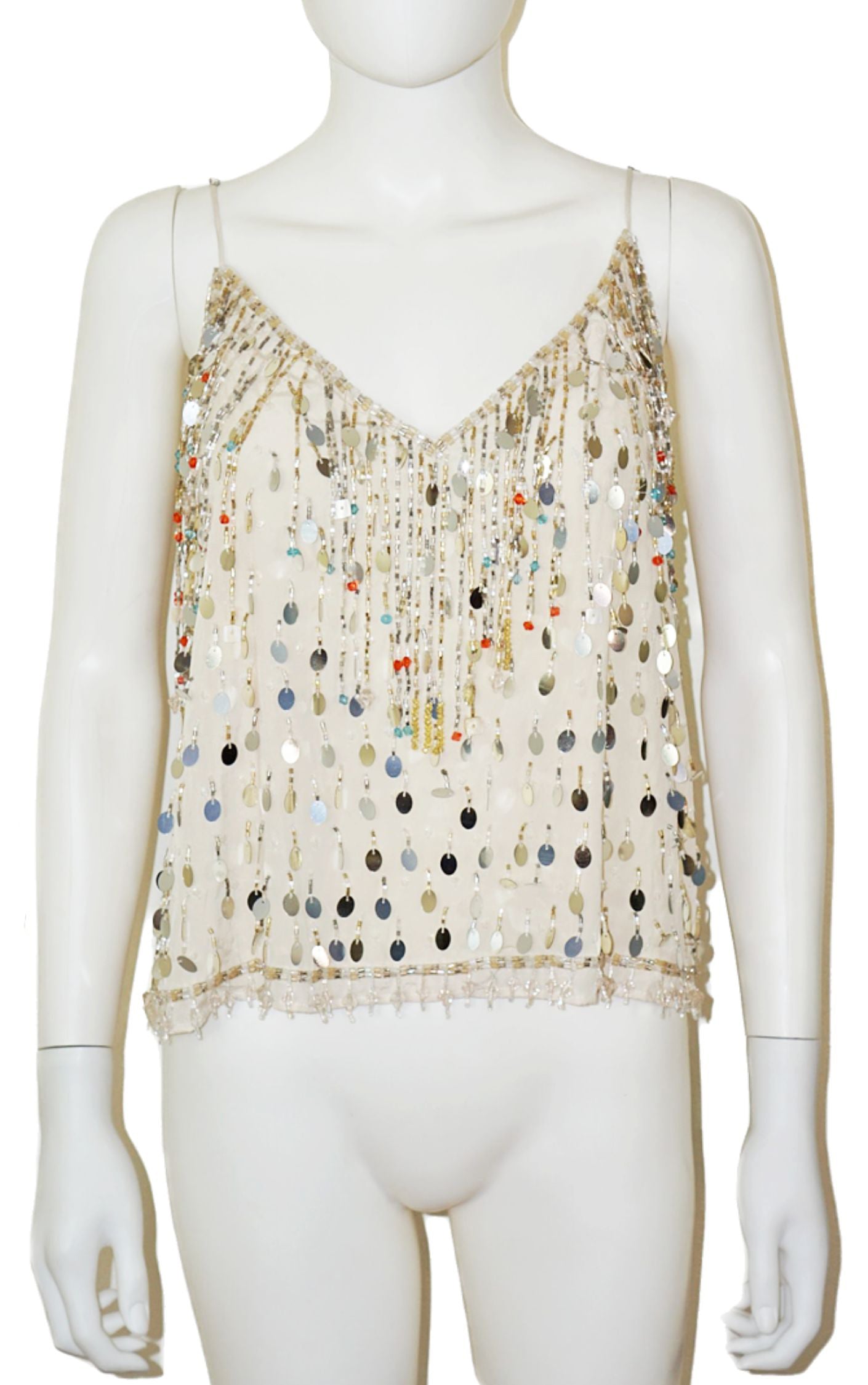 CALYPSO Sequin Fringe Marseille Silk Blend Cami Tank Top RESELLUM