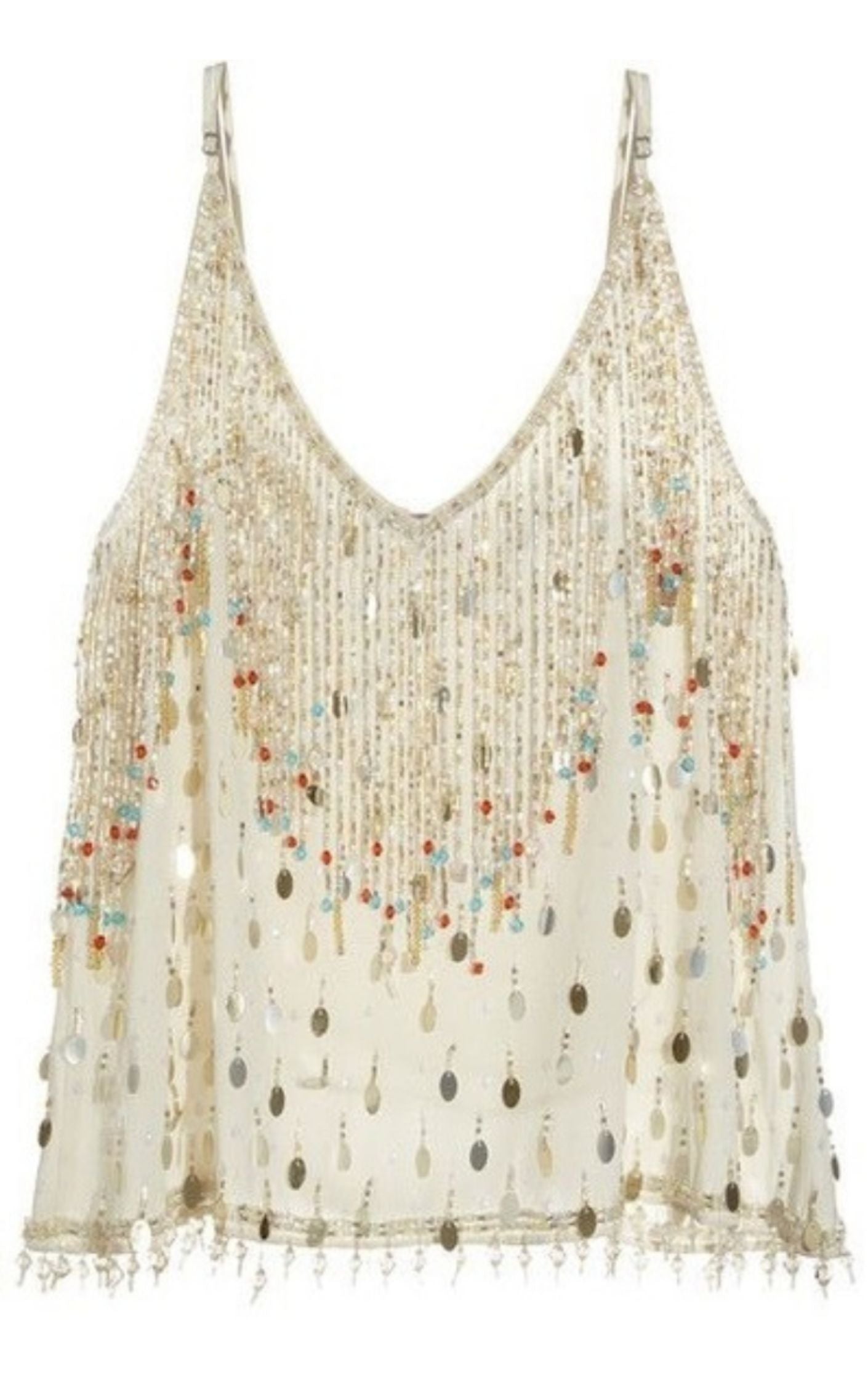 CALYPSO Sequin Fringe Marseille Silk Blend Cami Tank Top RESELLUM
