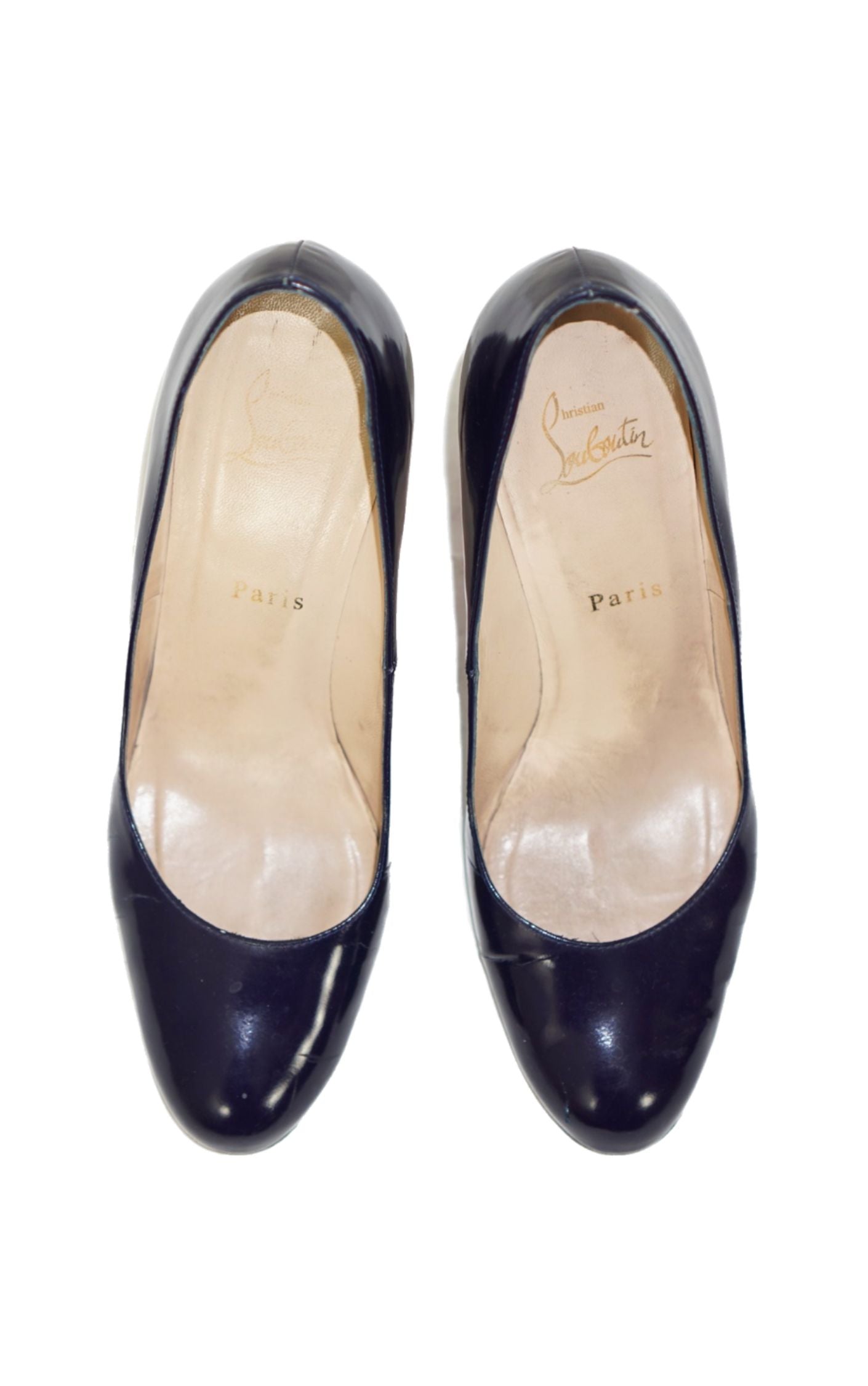 CHRISTIAN LOUBOUTIN Patent Leather Navy Simple Pumps resellum