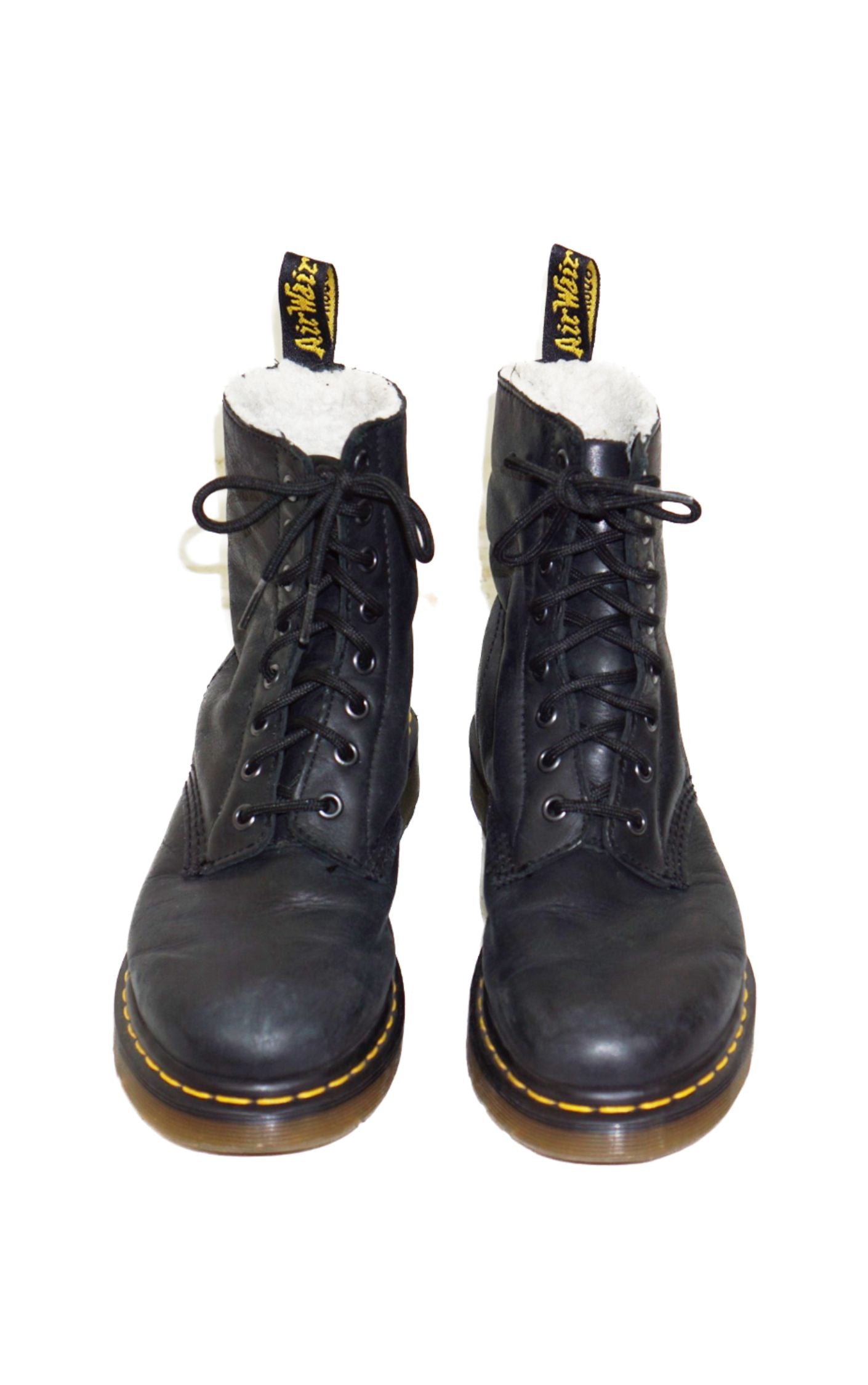 DR. MARTENS Serena Fur Lined Black Boots resellum