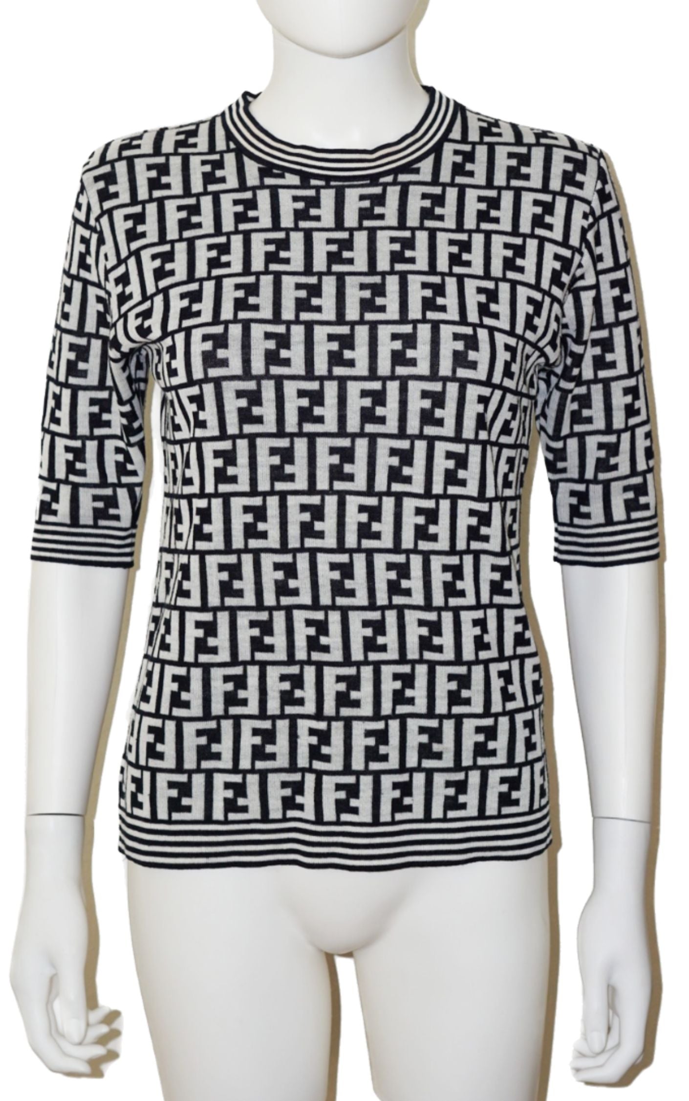 FENDI Logo FF Monogram Knit Short Sleeve Top resellum
