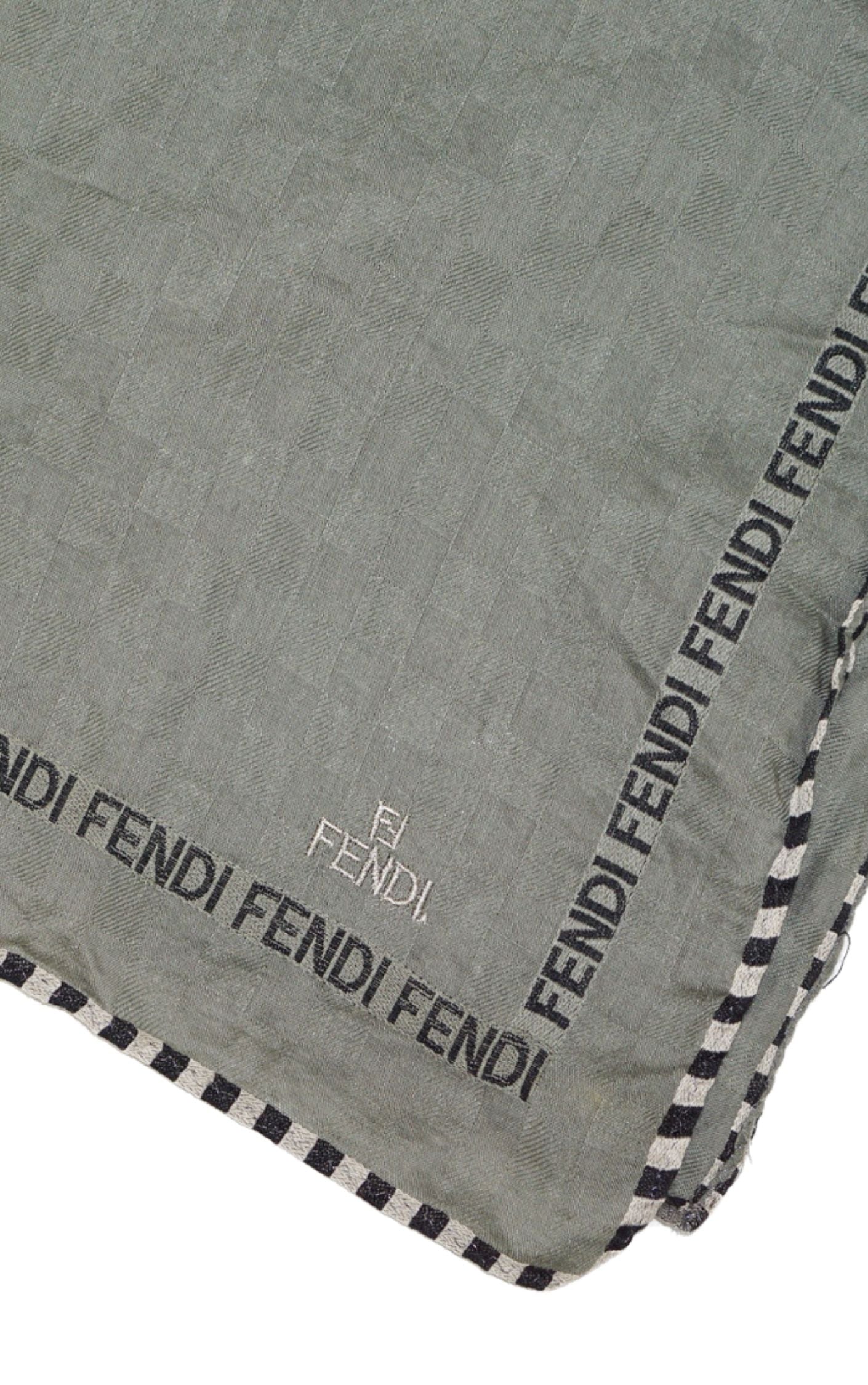 FENDI Logo Monogram Vintage Green Bandana Scarf
