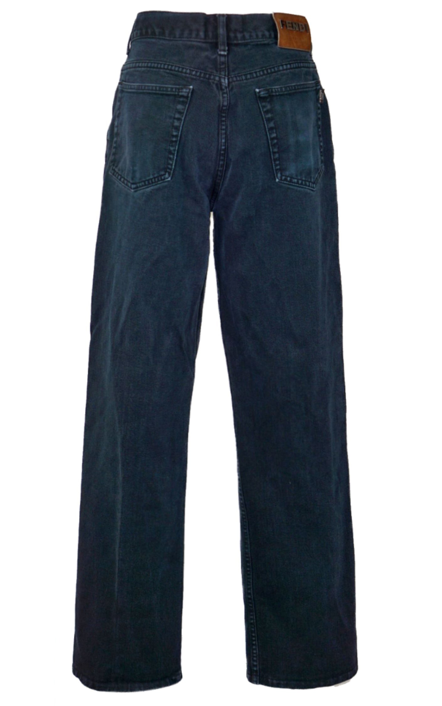 FENDI Logo Navy Denim Straight Leg Jeans W30 resellum